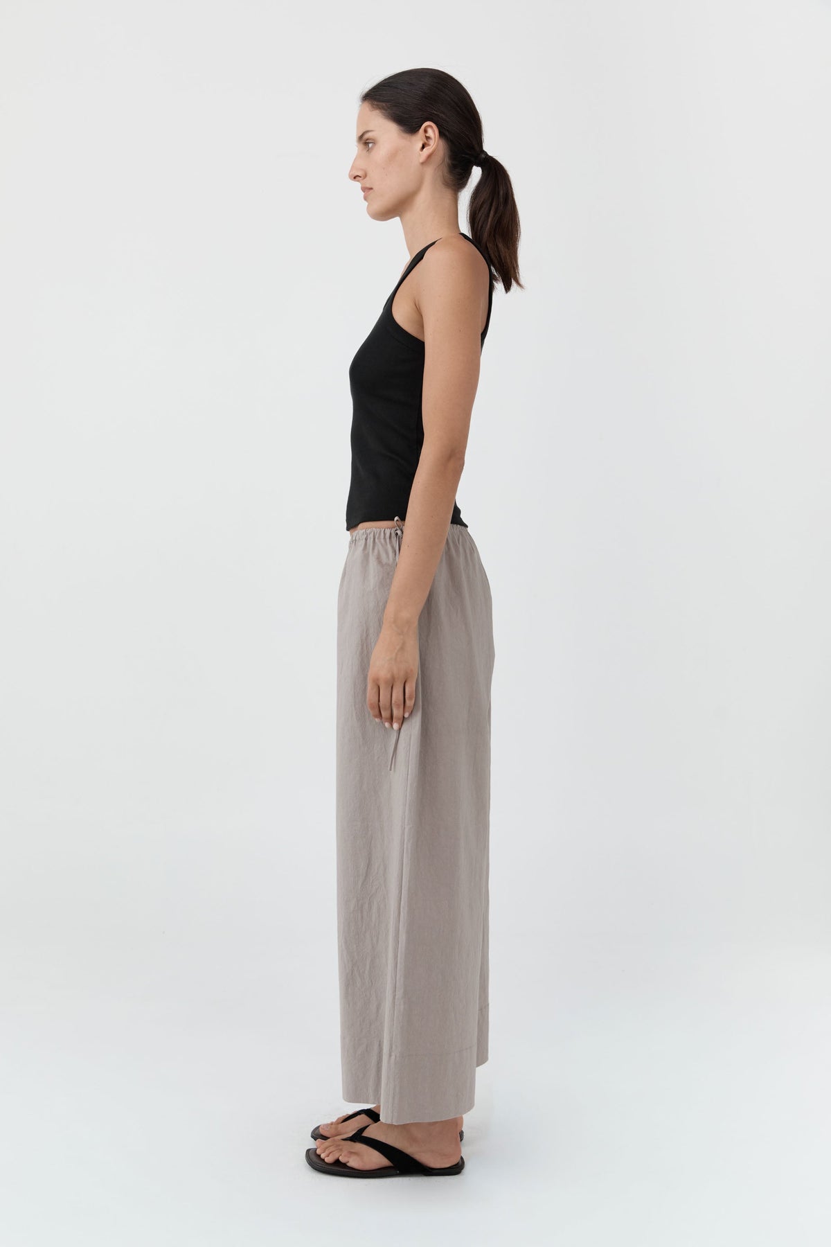 Technical Cotton Cropped Drawstring Pants - Grey Stone