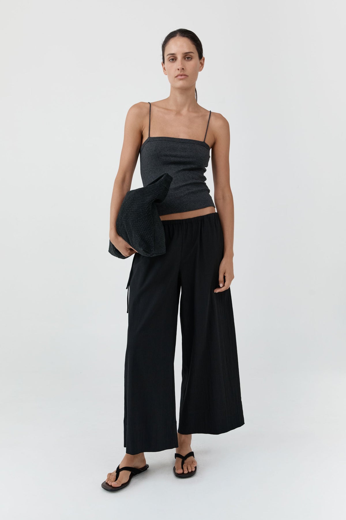 Organic Cotton Square Neck Cami - Charcoal Melange