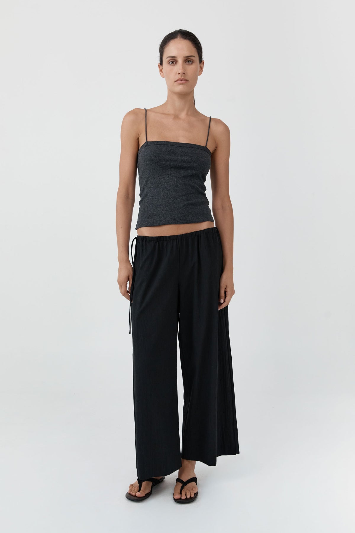 Cropped Drawstring Pants - Black