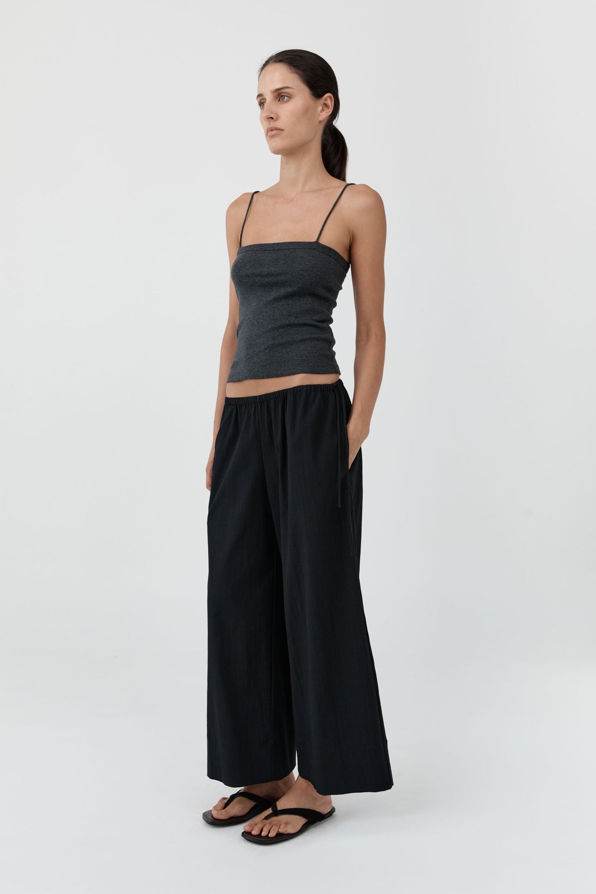 Cropped Drawstring Pants - Black