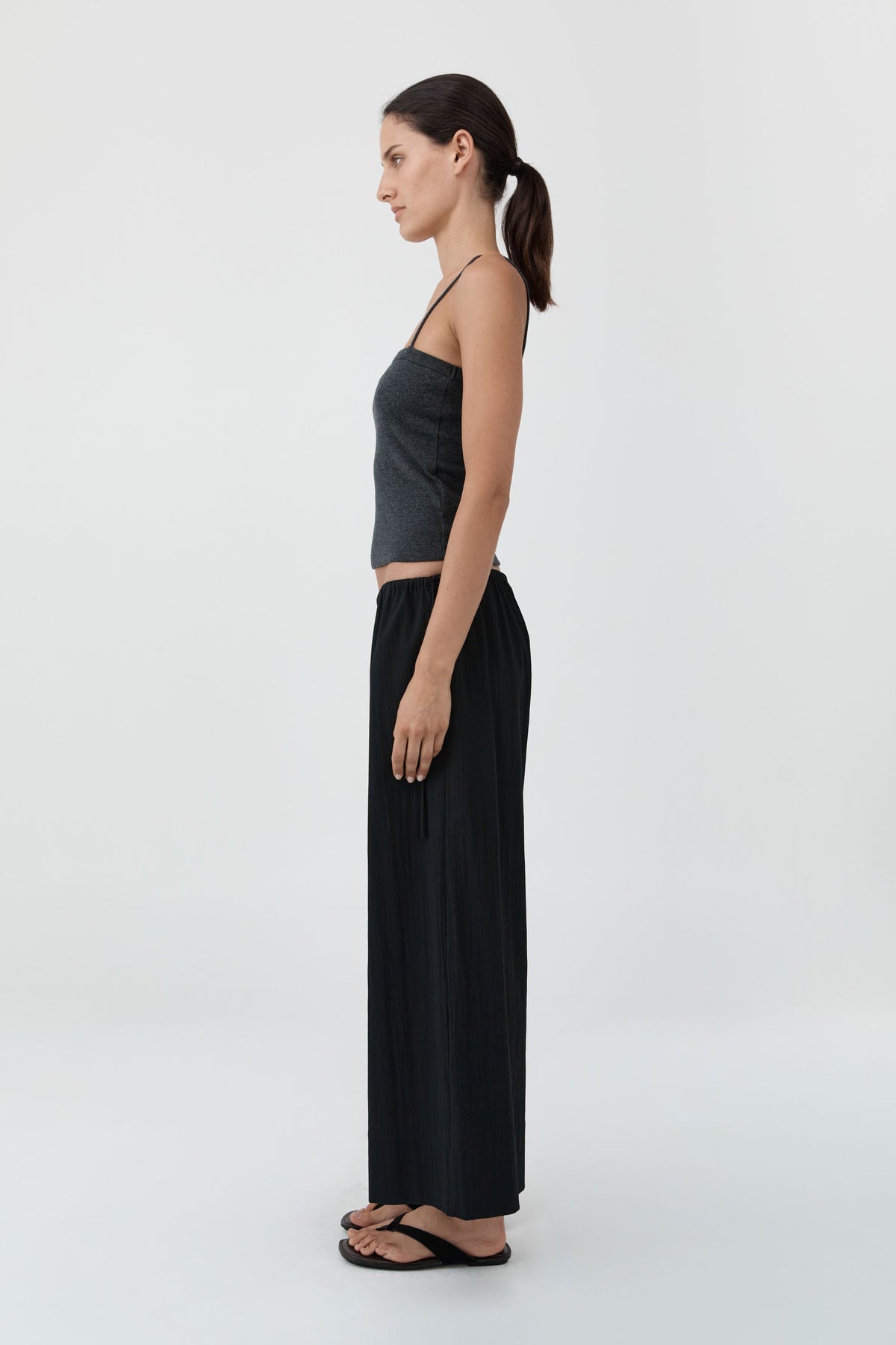 Cropped Drawstring Pants - Black