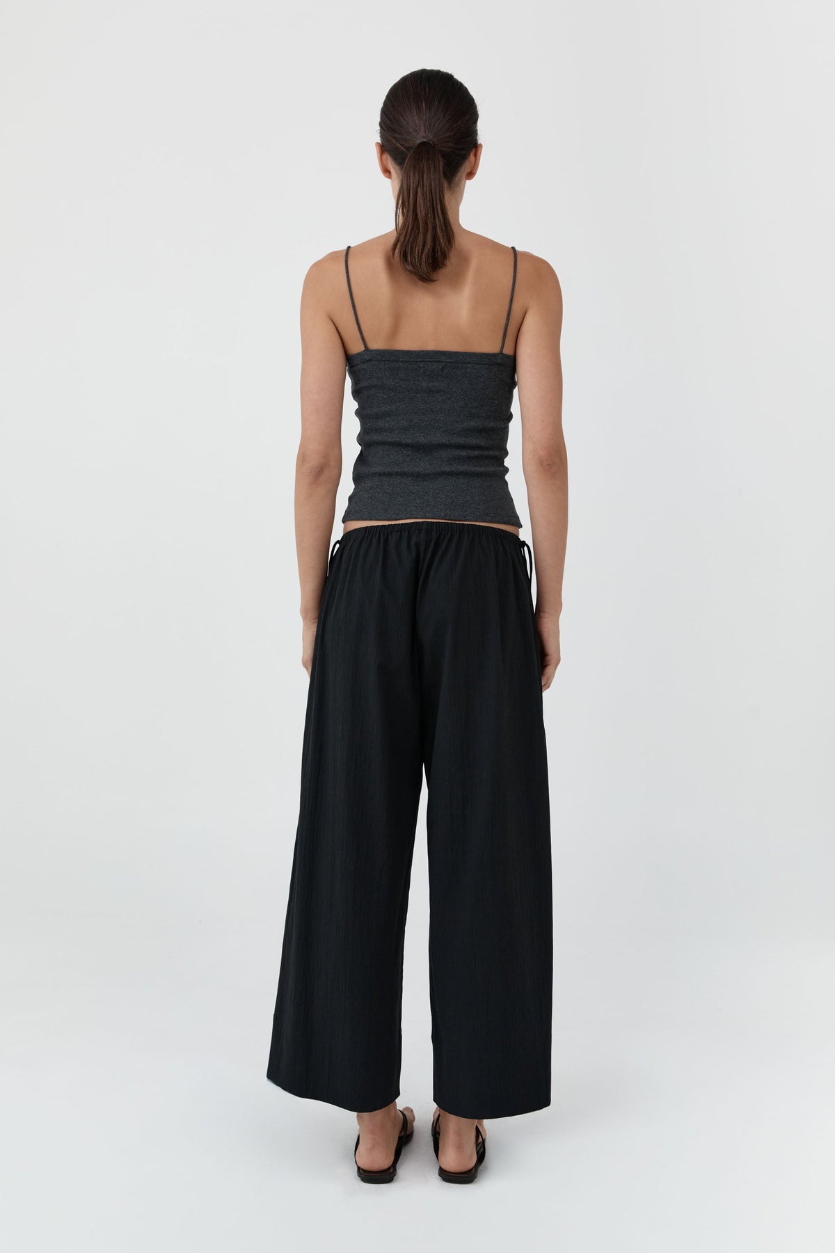 Cropped Drawstring Pants - Black