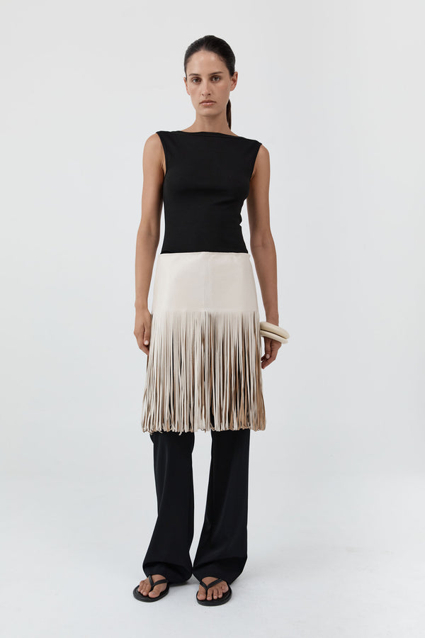 PRE-ORDER: Fringe Belt Skirt - Tofu