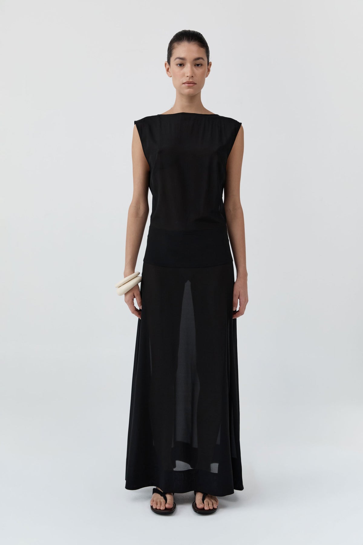Stretch Silk Bateau Dress - Black