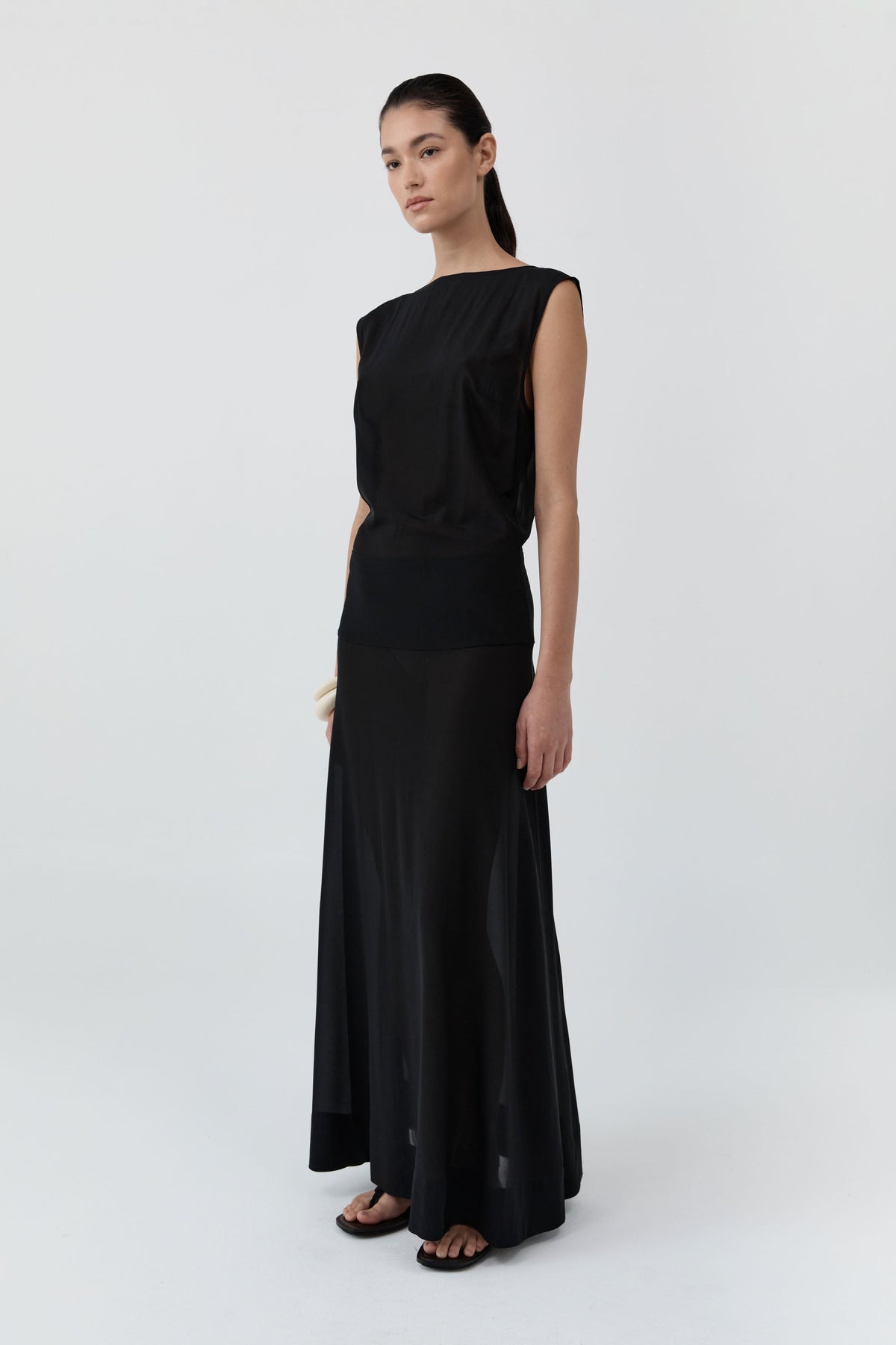 Stretch Silk Bateau Dress - Black