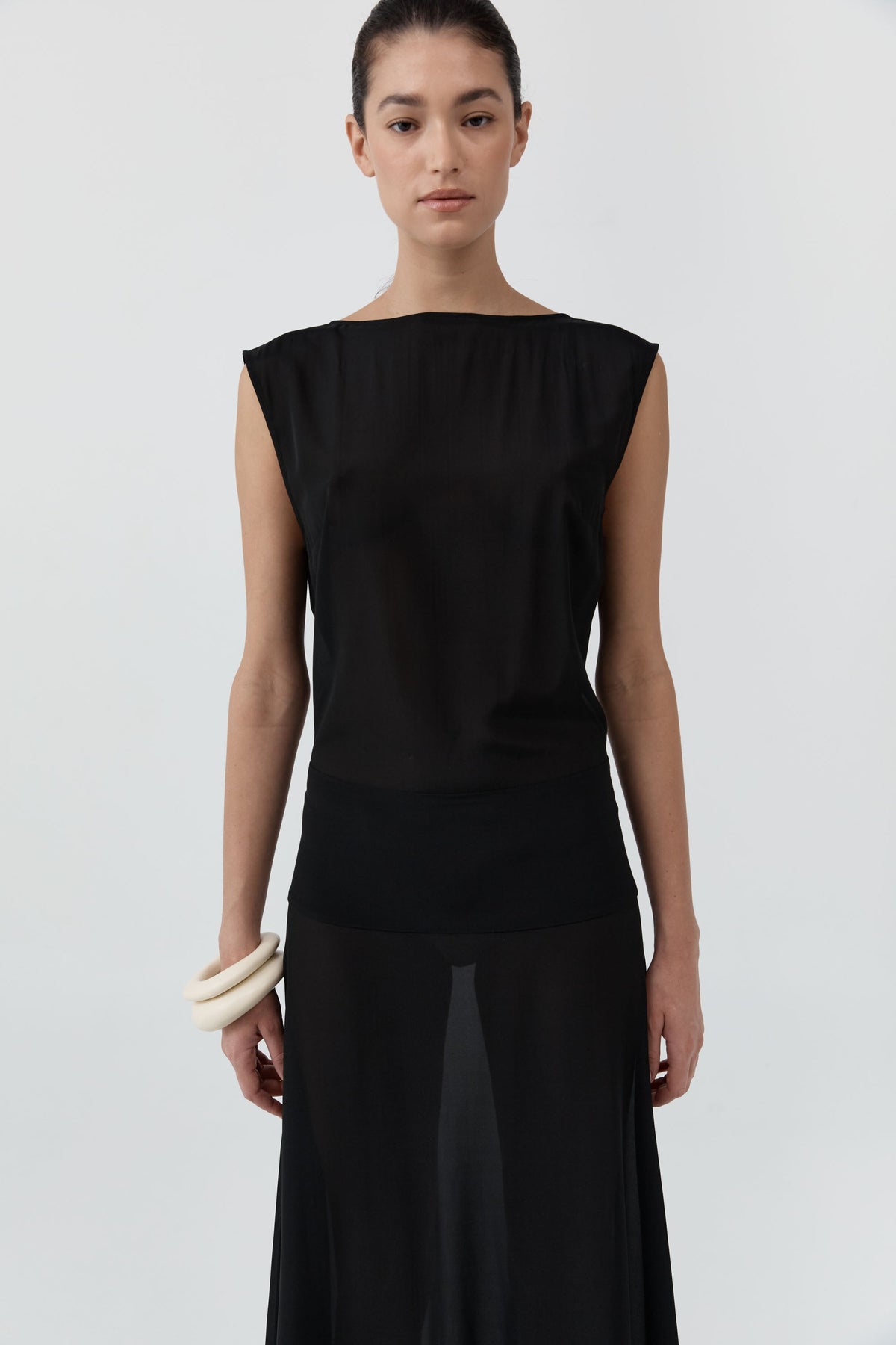 Stretch Silk Bateau Dress - Black