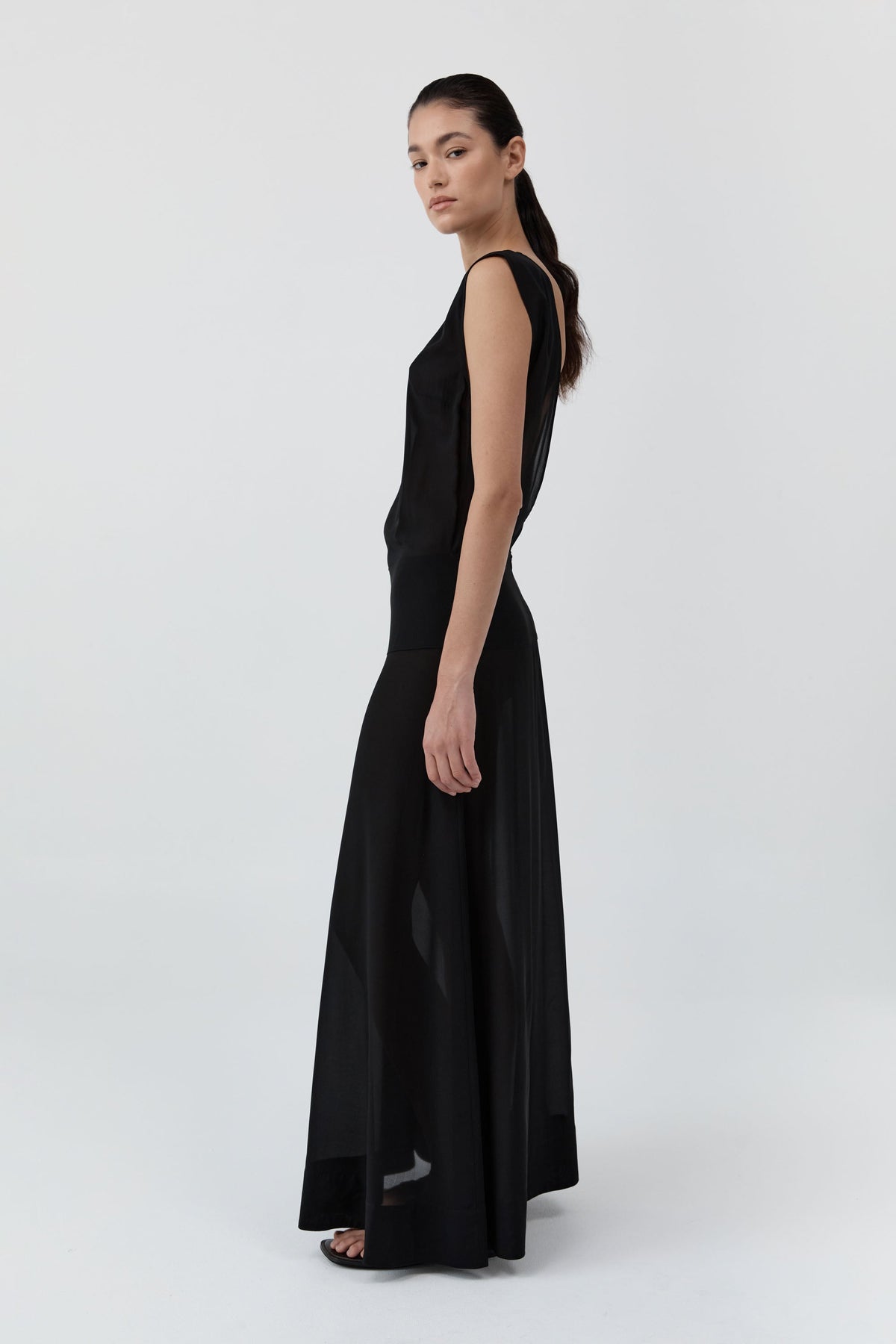 Stretch Silk Bateau Dress - Black