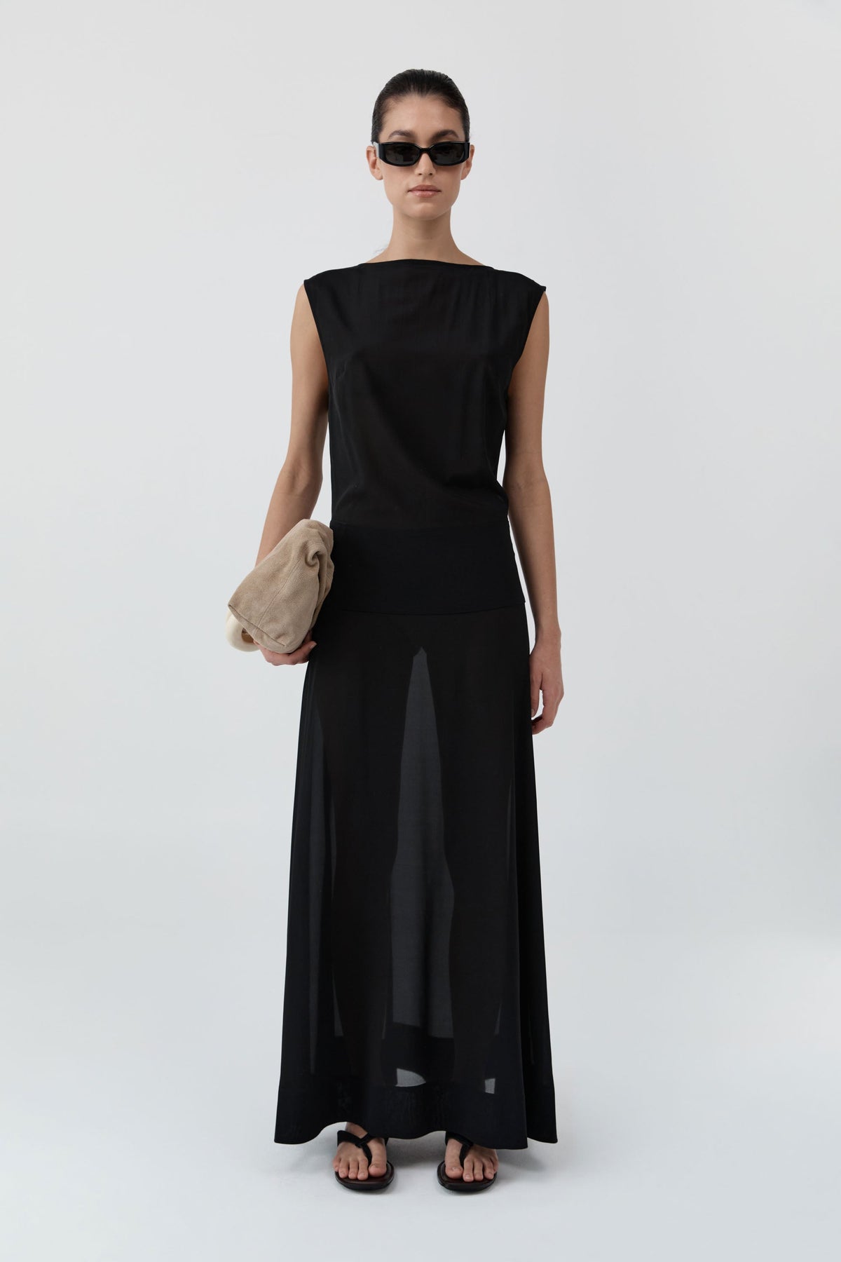Stretch Silk Bateau Dress - Black