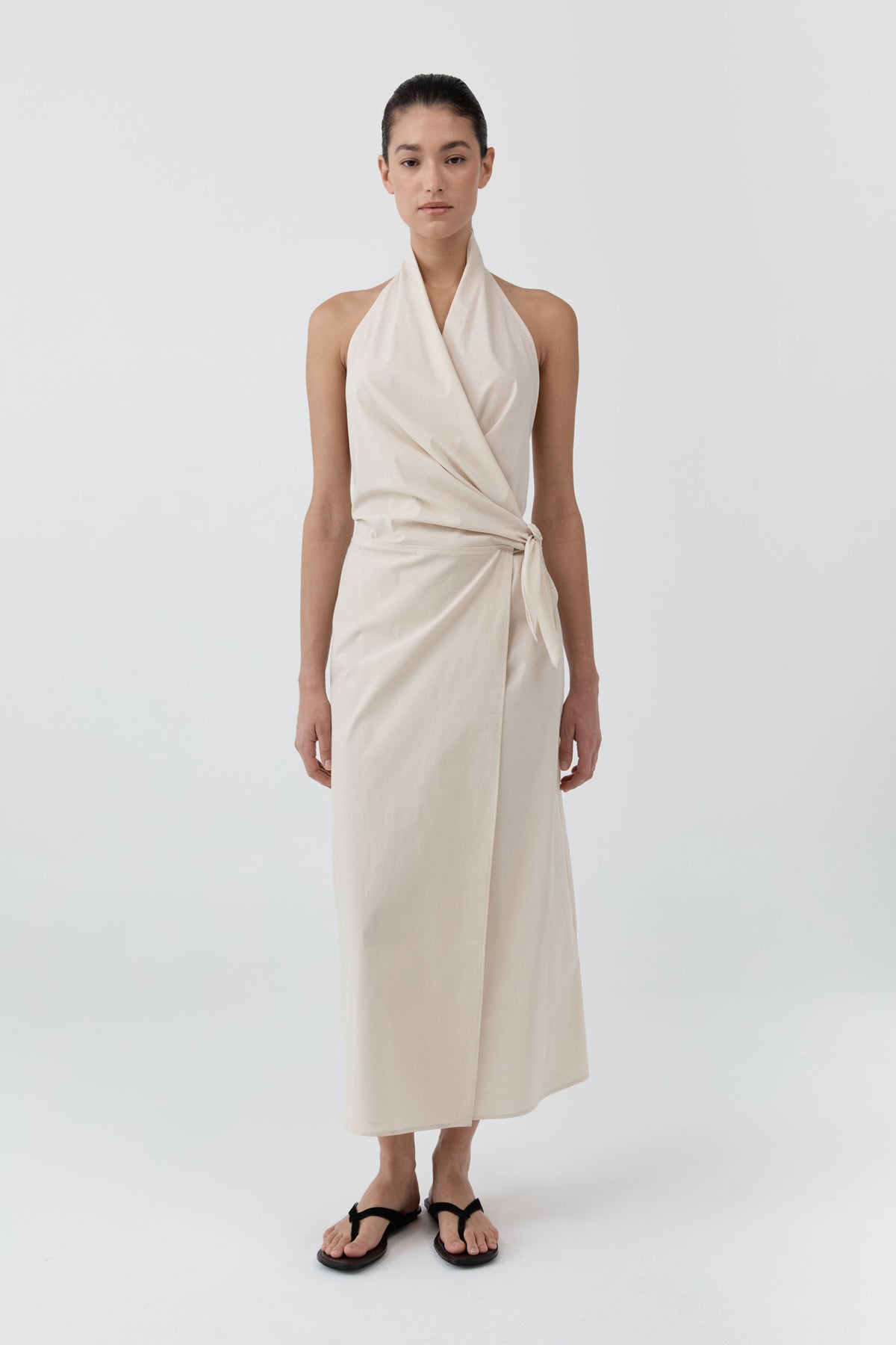 Halter Wrap Backless Dress - Porcelain