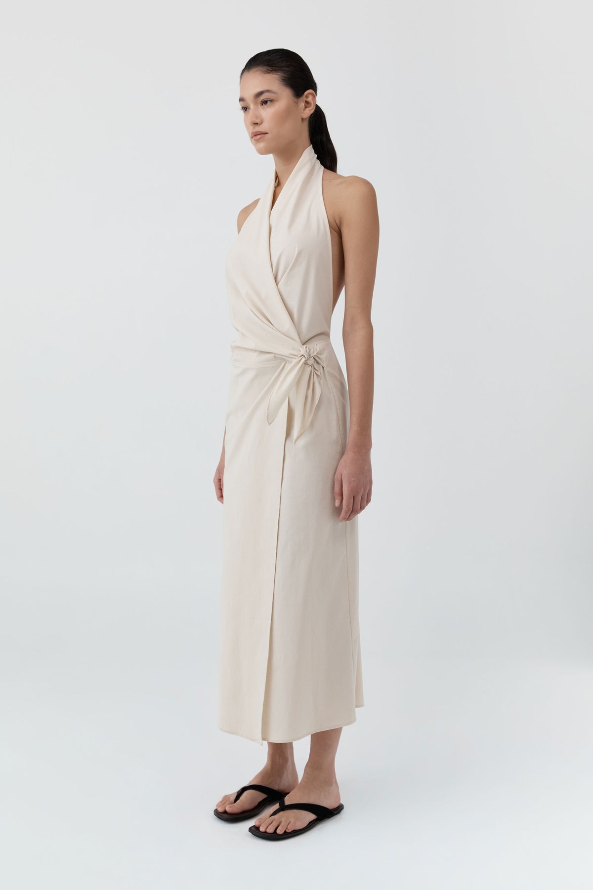 Halter Wrap Backless Dress - Porcelain