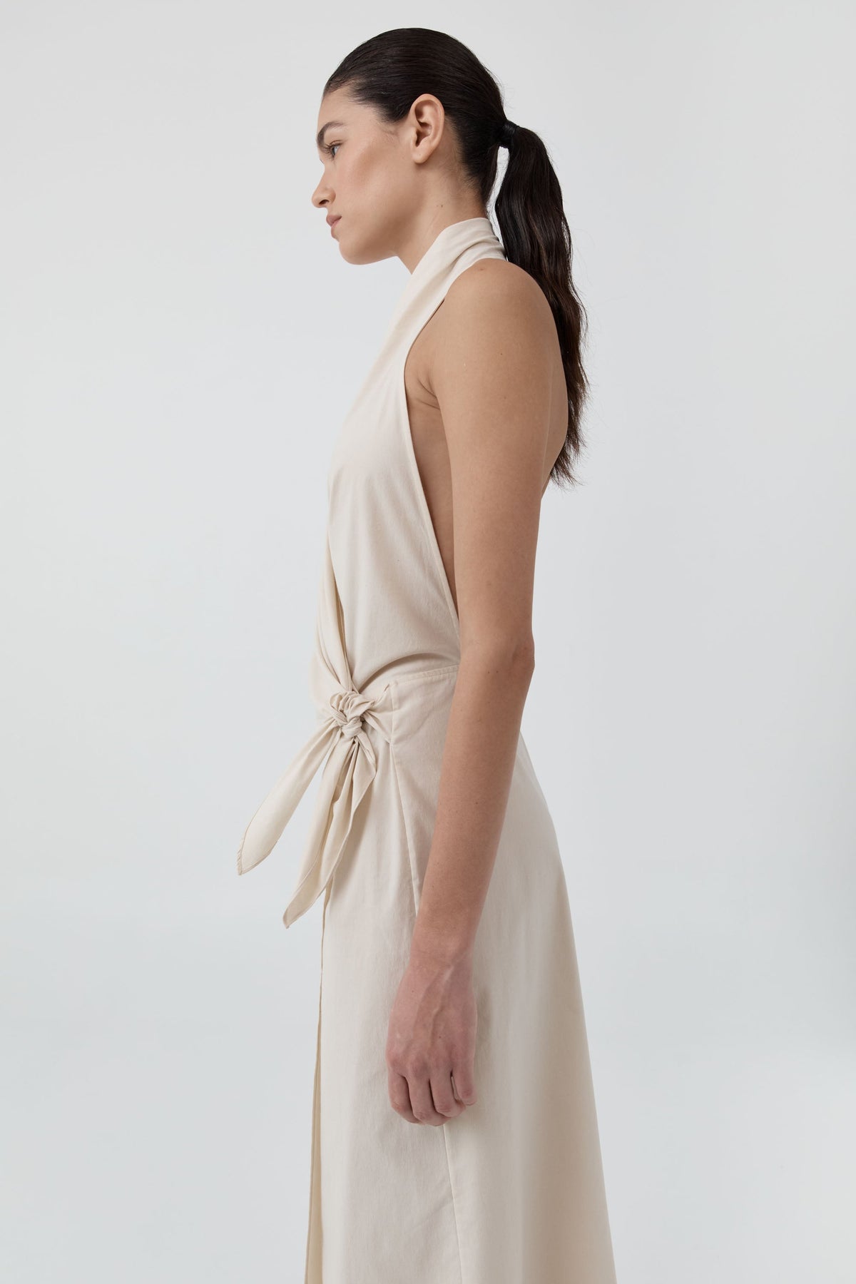 Halter Wrap Backless Dress - Porcelain