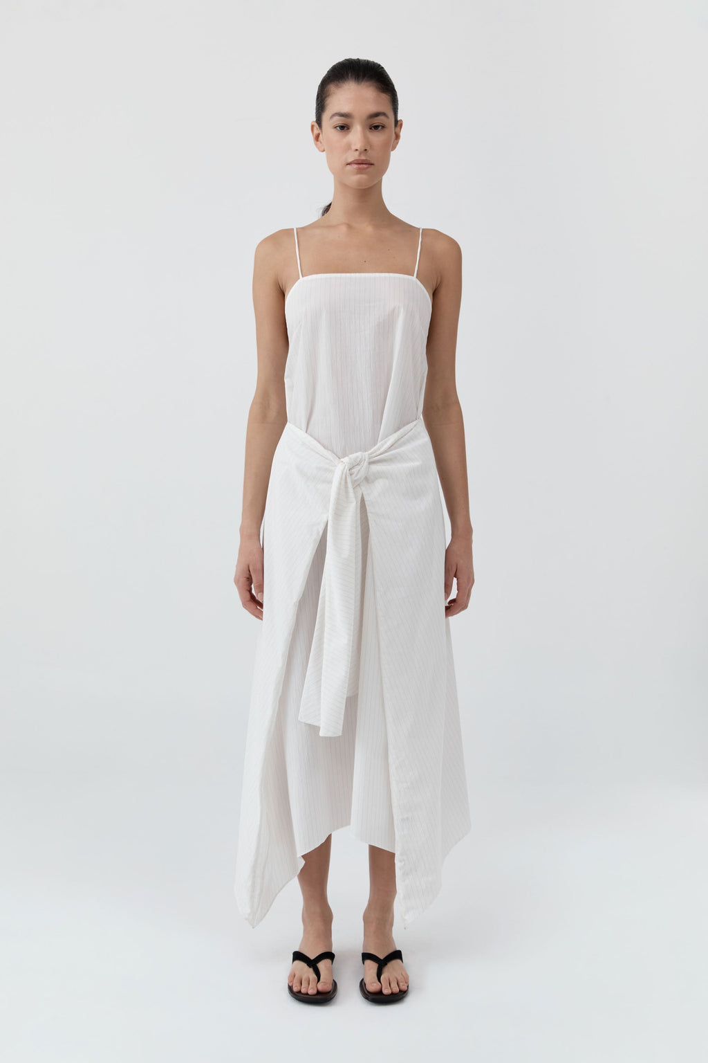 Pinstripe Relaxed Cocoon Dress - White