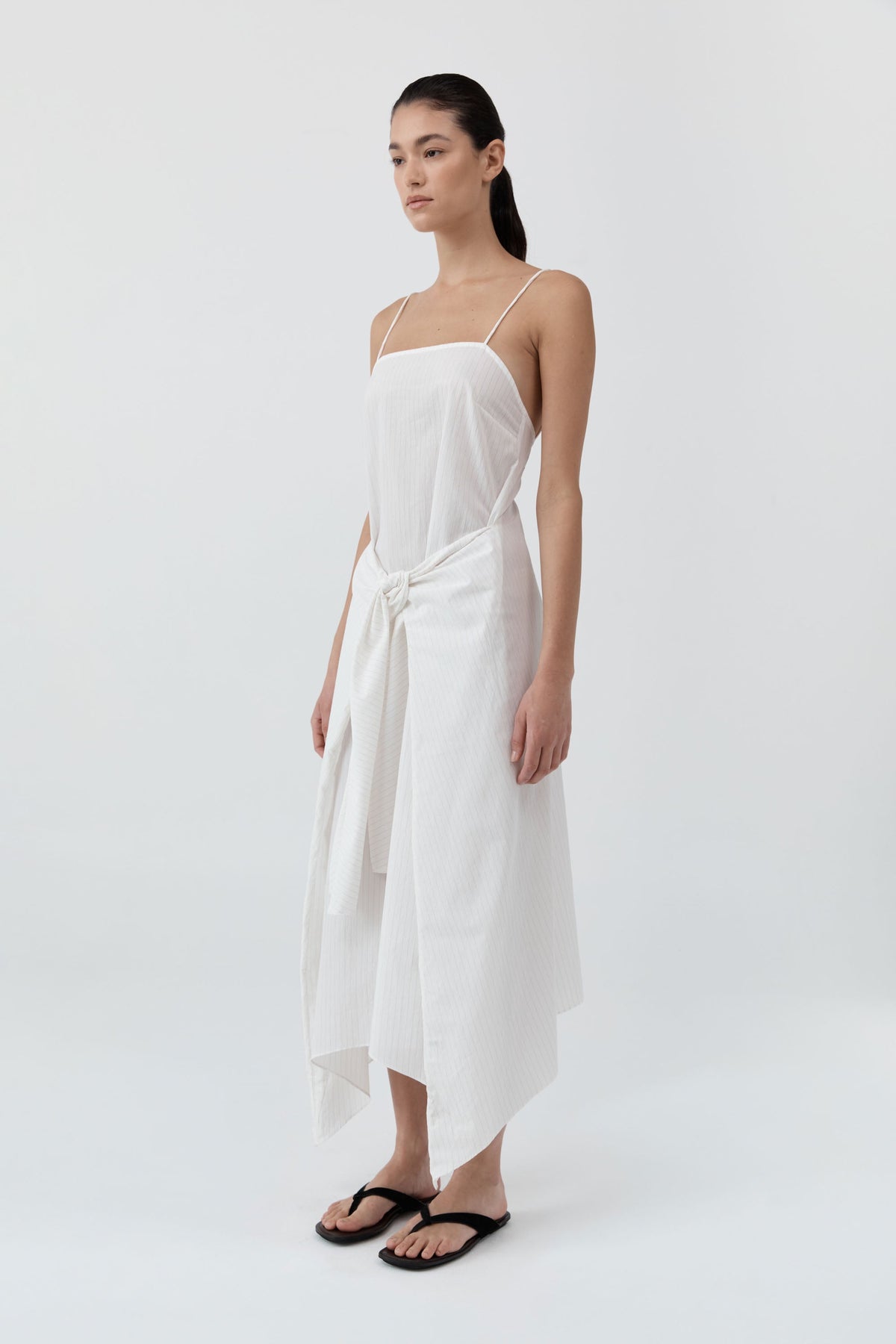 Pinstripe Relaxed Cocoon Dress - White