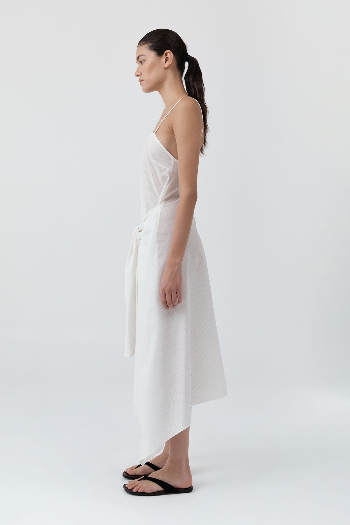 Pinstripe Relaxed Cocoon Dress - White