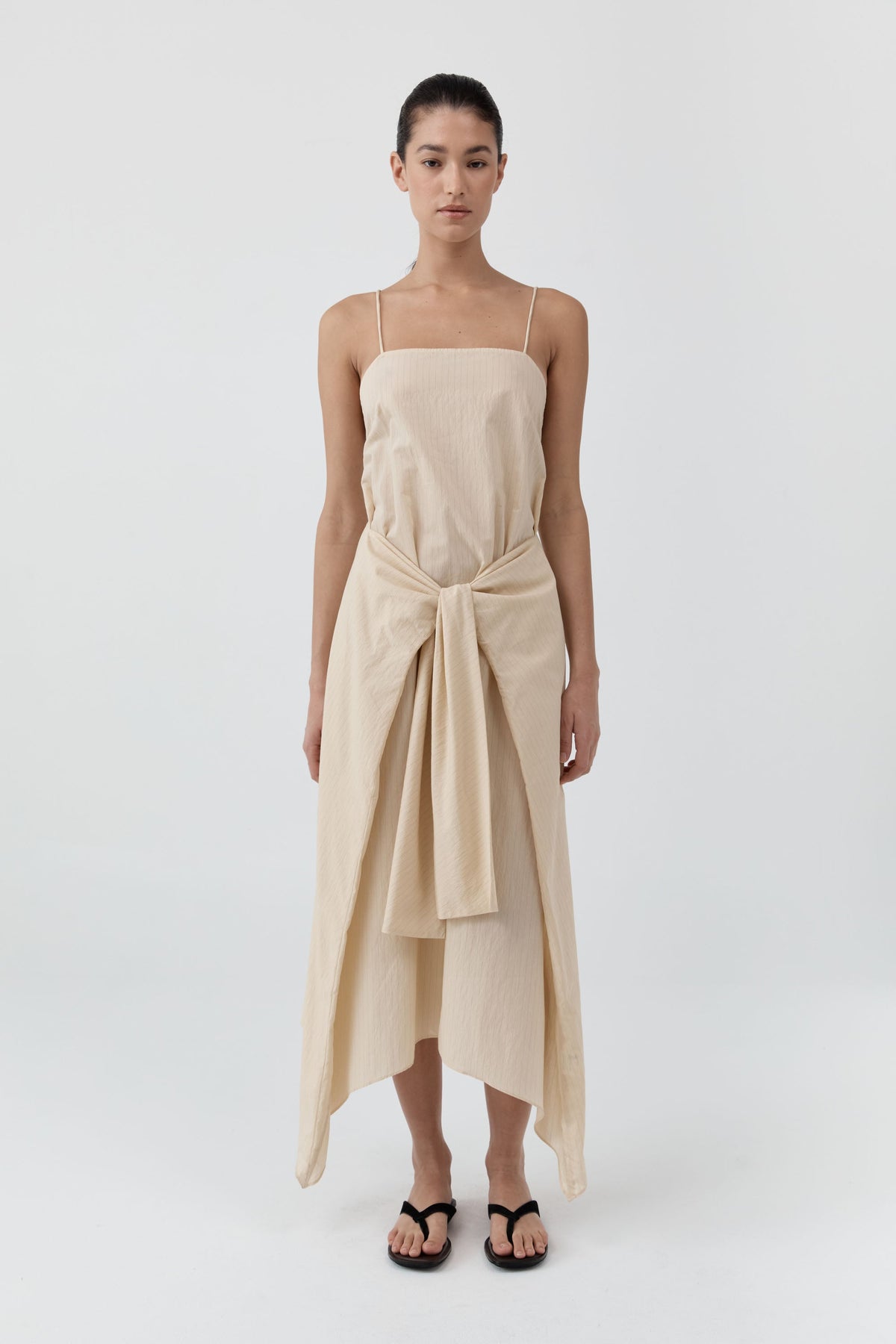 Pinstripe Relaxed Cocoon Dress - Straw