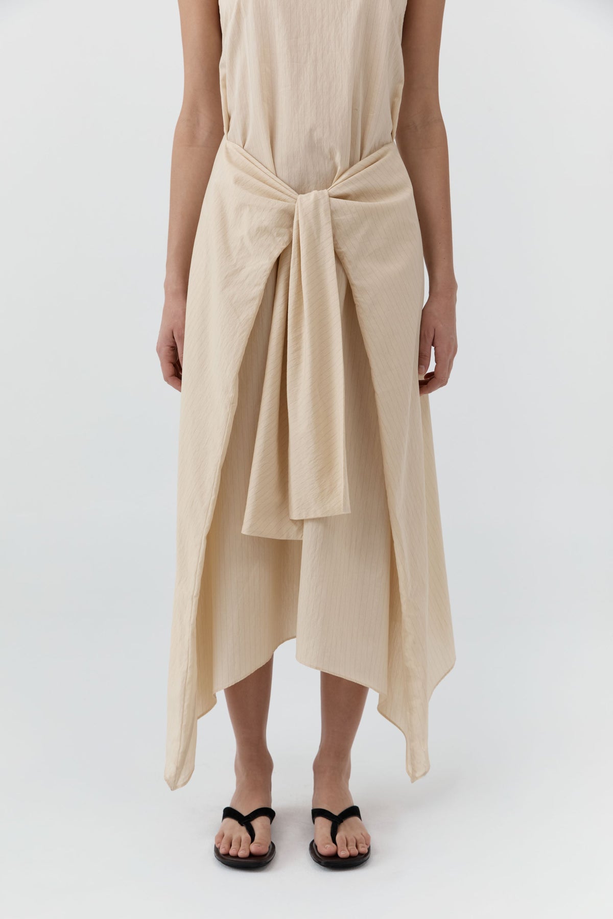 Pinstripe Relaxed Cocoon Dress - Straw