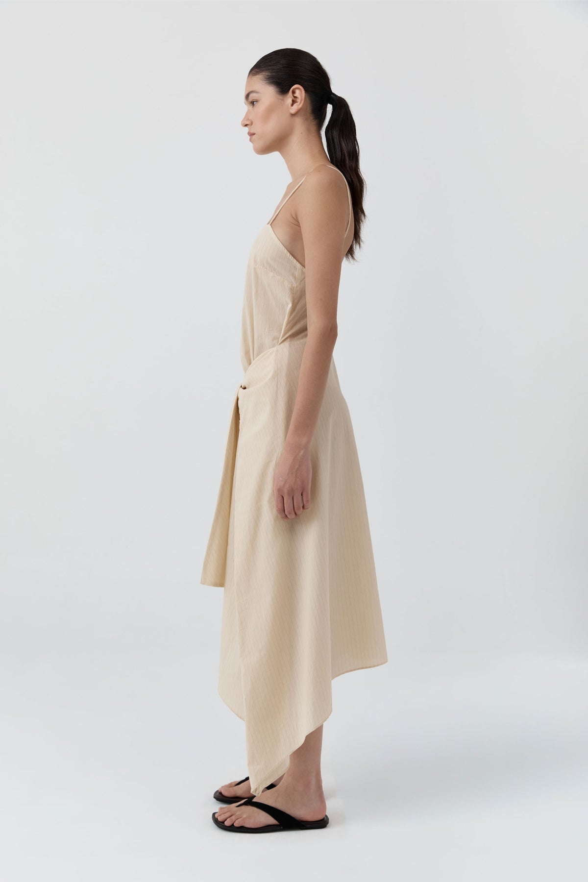 Pinstripe Relaxed Cocoon Dress - Straw