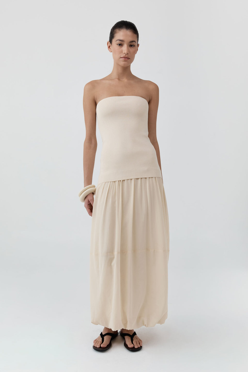 Strapless Balloon Hem Dress - Porcelain