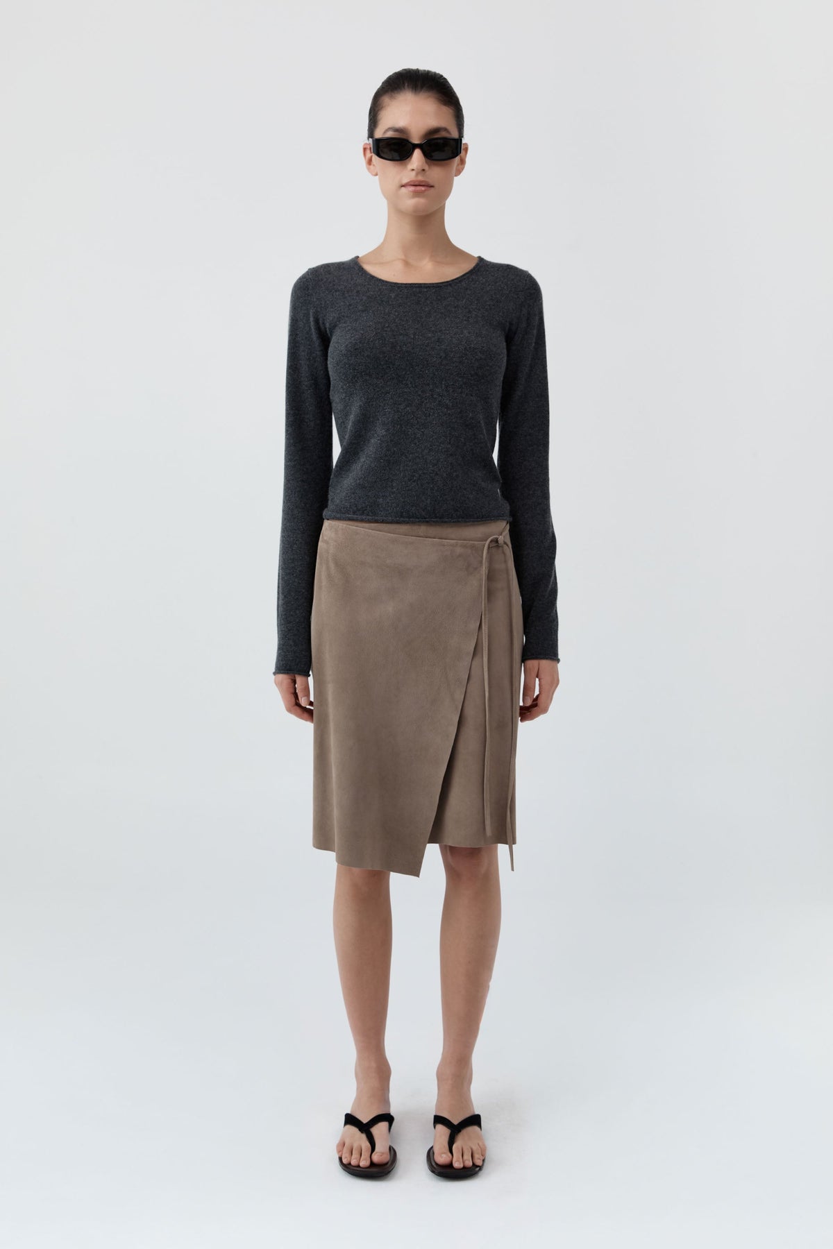 Fine Merino Wool Long Sleeve Top - Charcoal Melange