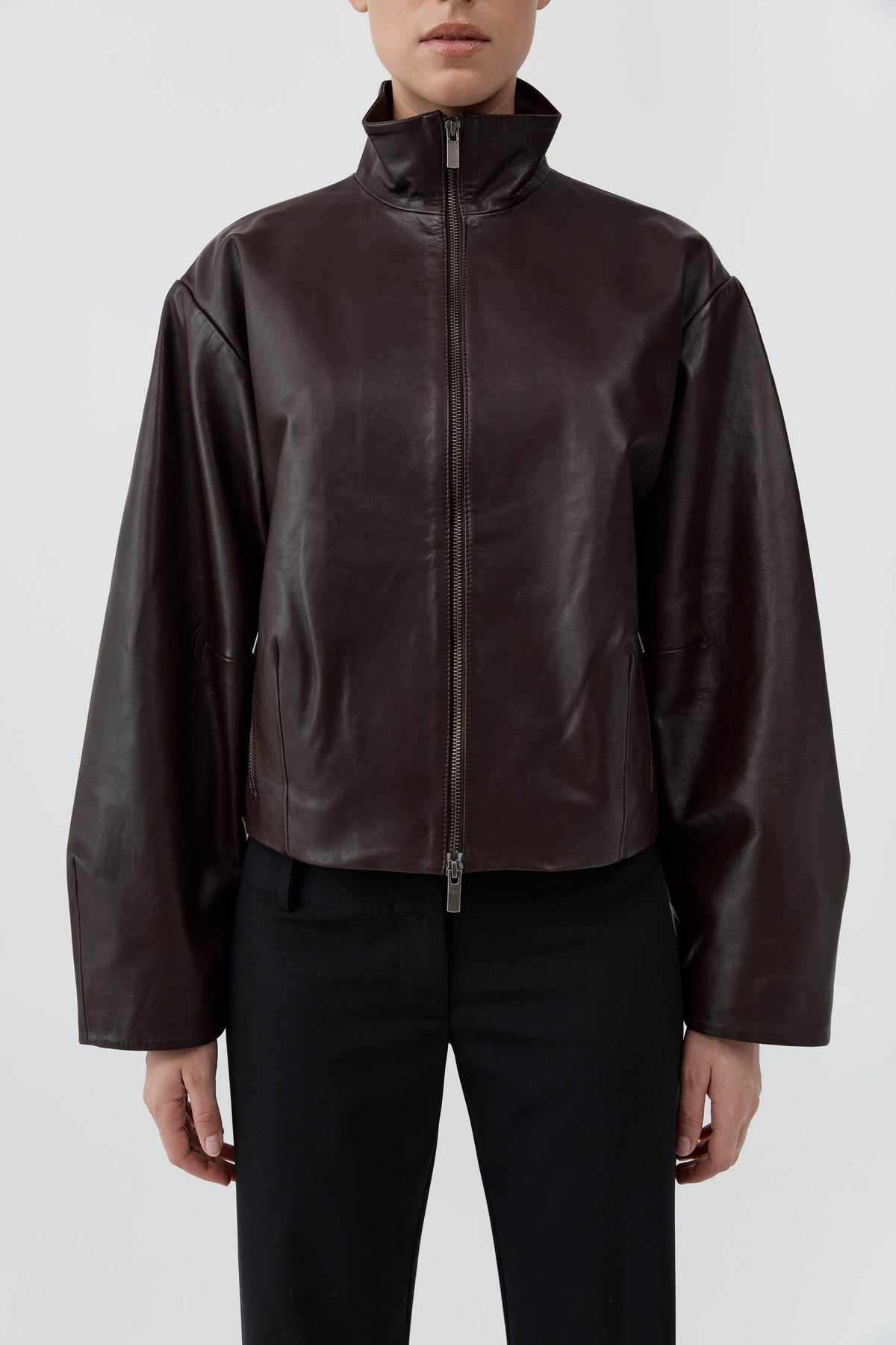 Cocoon Zip Leather Jacket - Chocolate