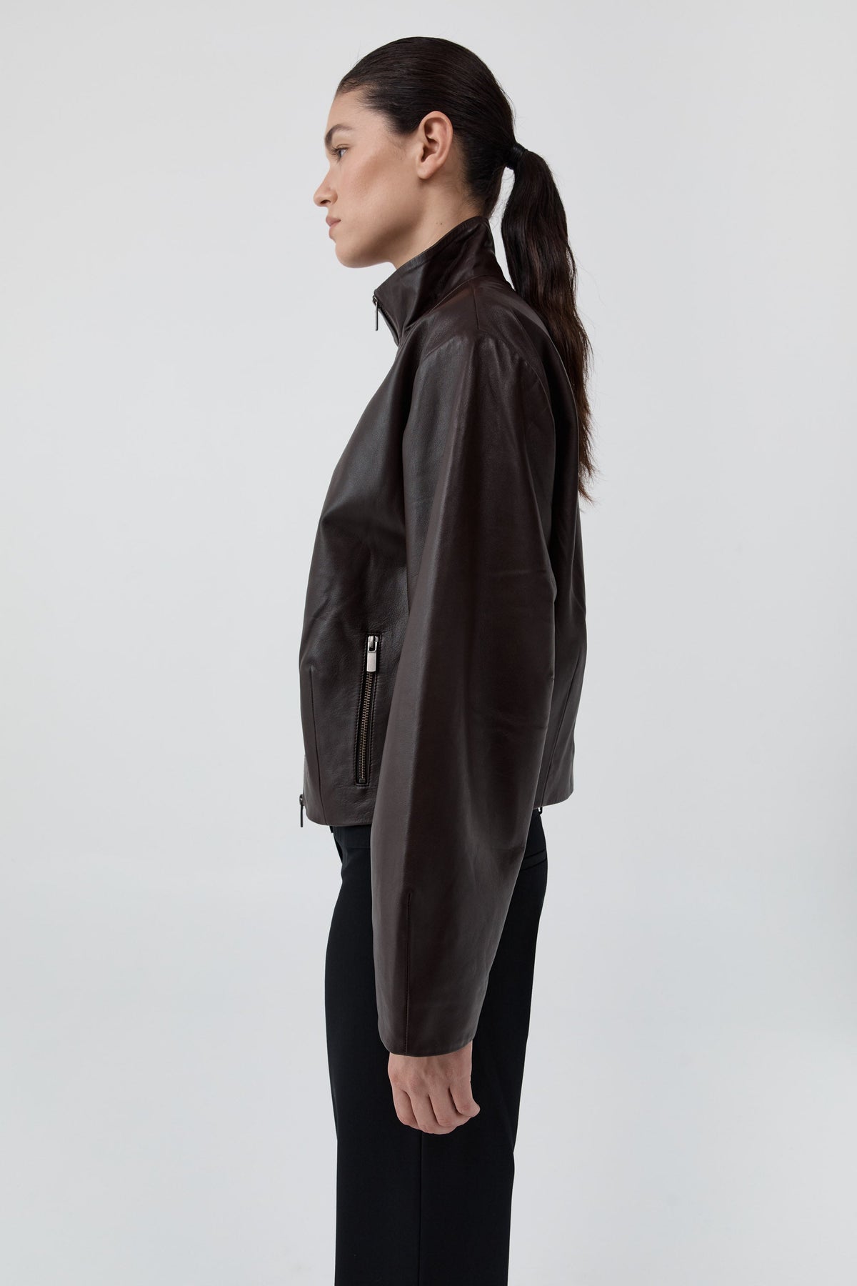 Cocoon Zip Leather Jacket - Chocolate