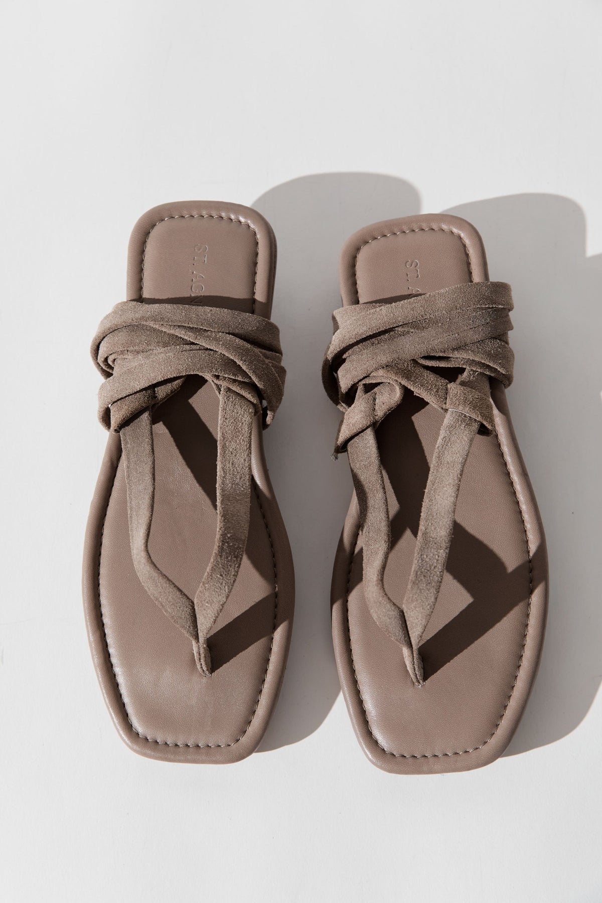 Suede Tie Up Sandal - Almond