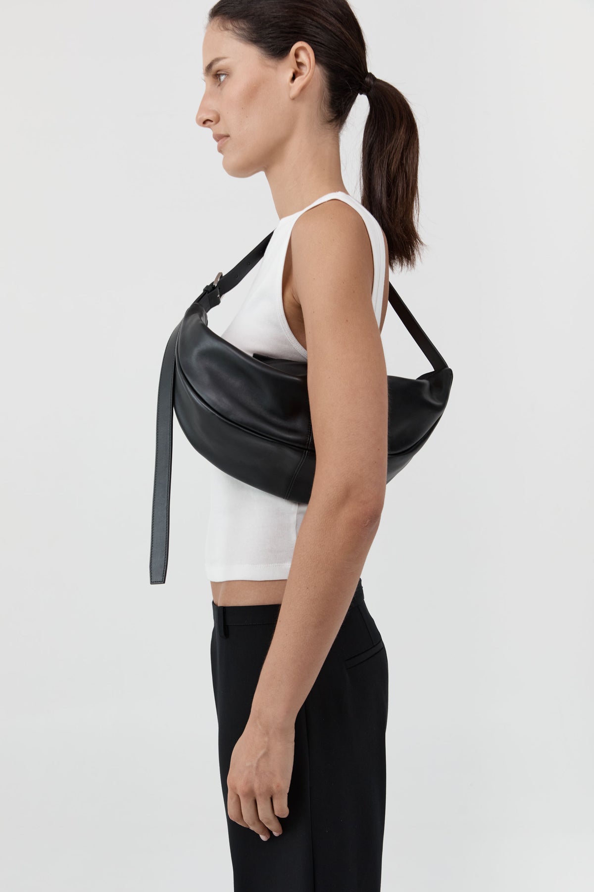 Adjustable Slim Crescent Bag - Black