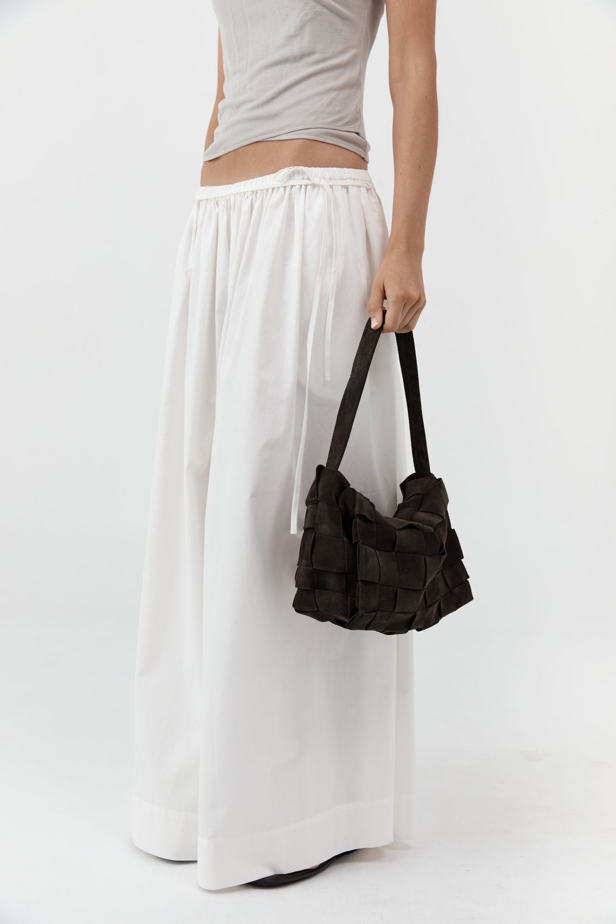 Suede Woven Envelope Mini Tote - Coffee