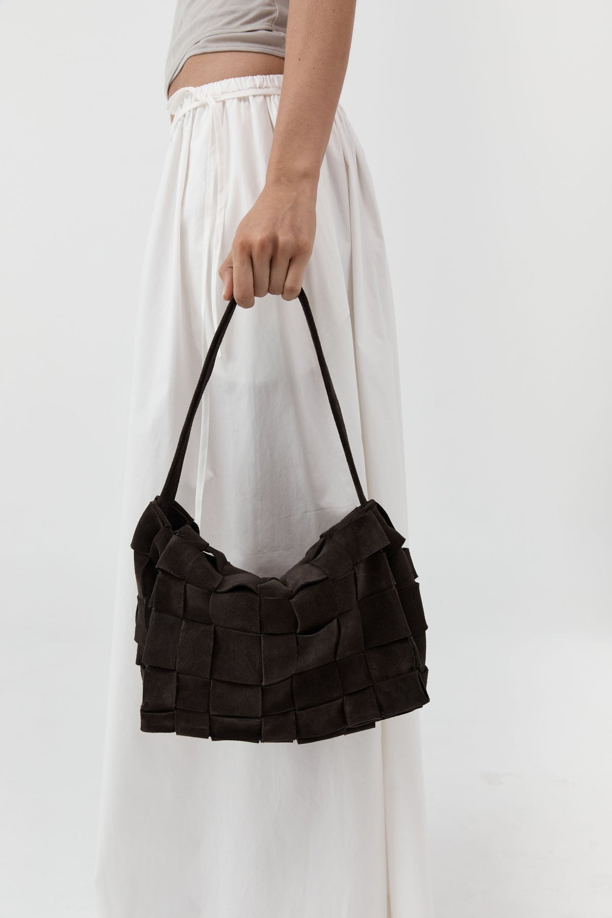 Suede Woven Envelope Mini Tote - Coffee