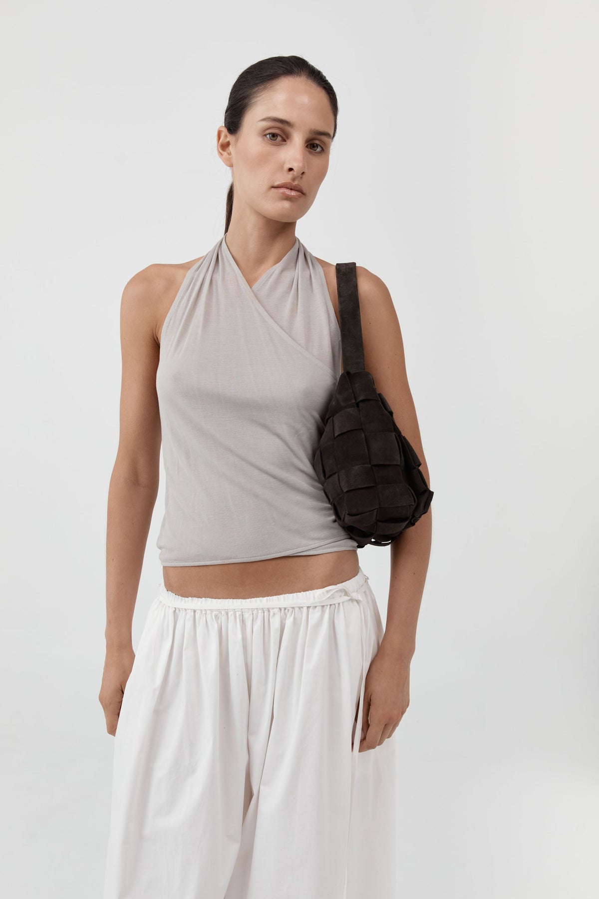 Suede Woven Envelope Mini Tote - Coffee