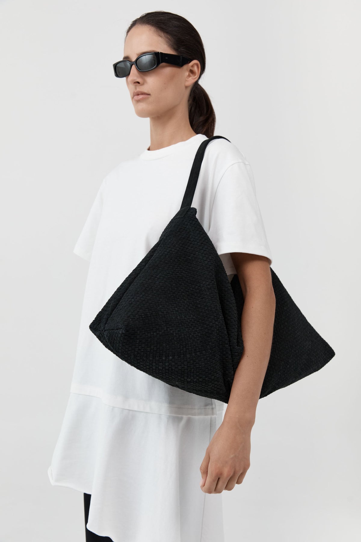 Suede Woven Hobo Bag - Washed Black