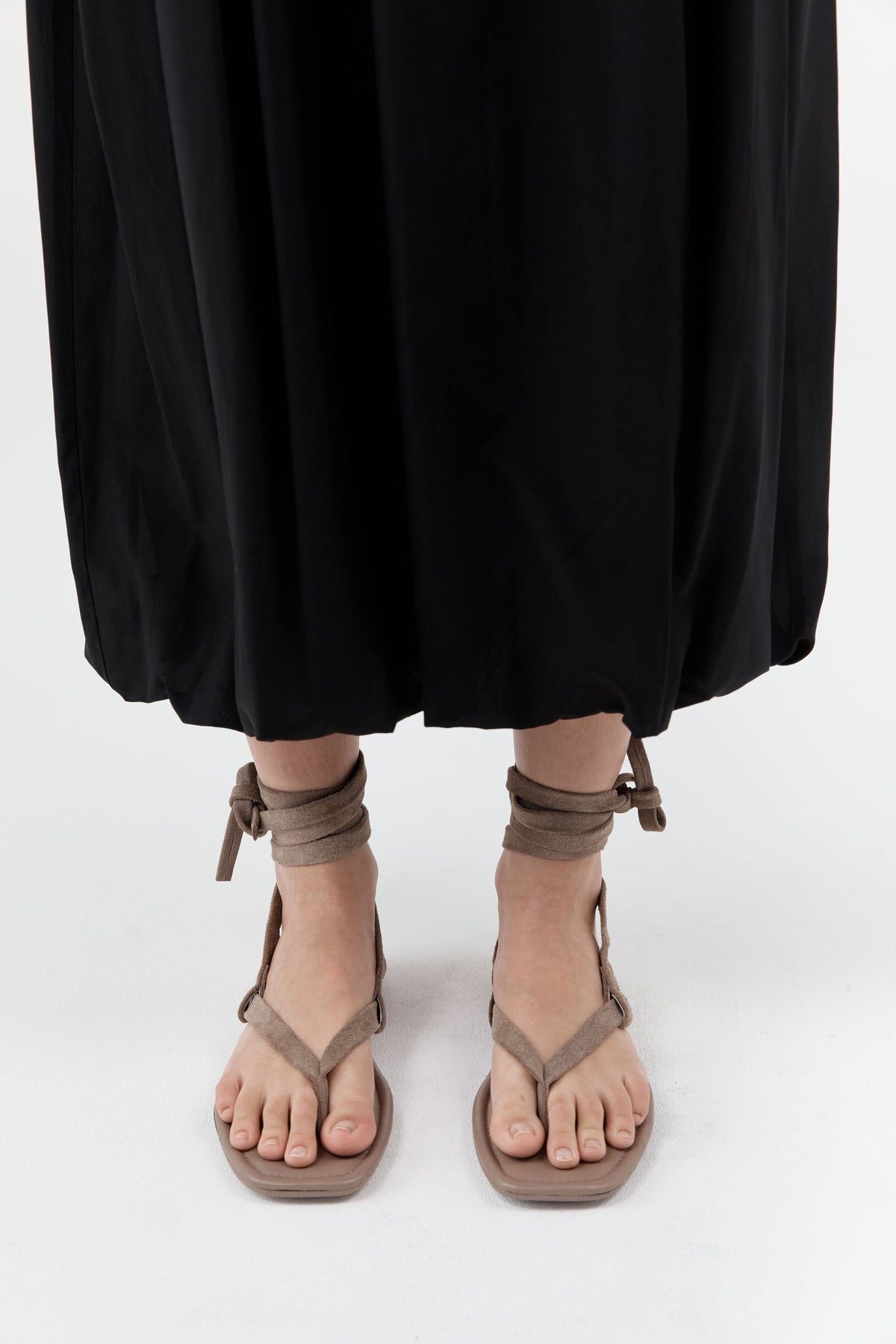 Suede Tie Up Sandal - Almond