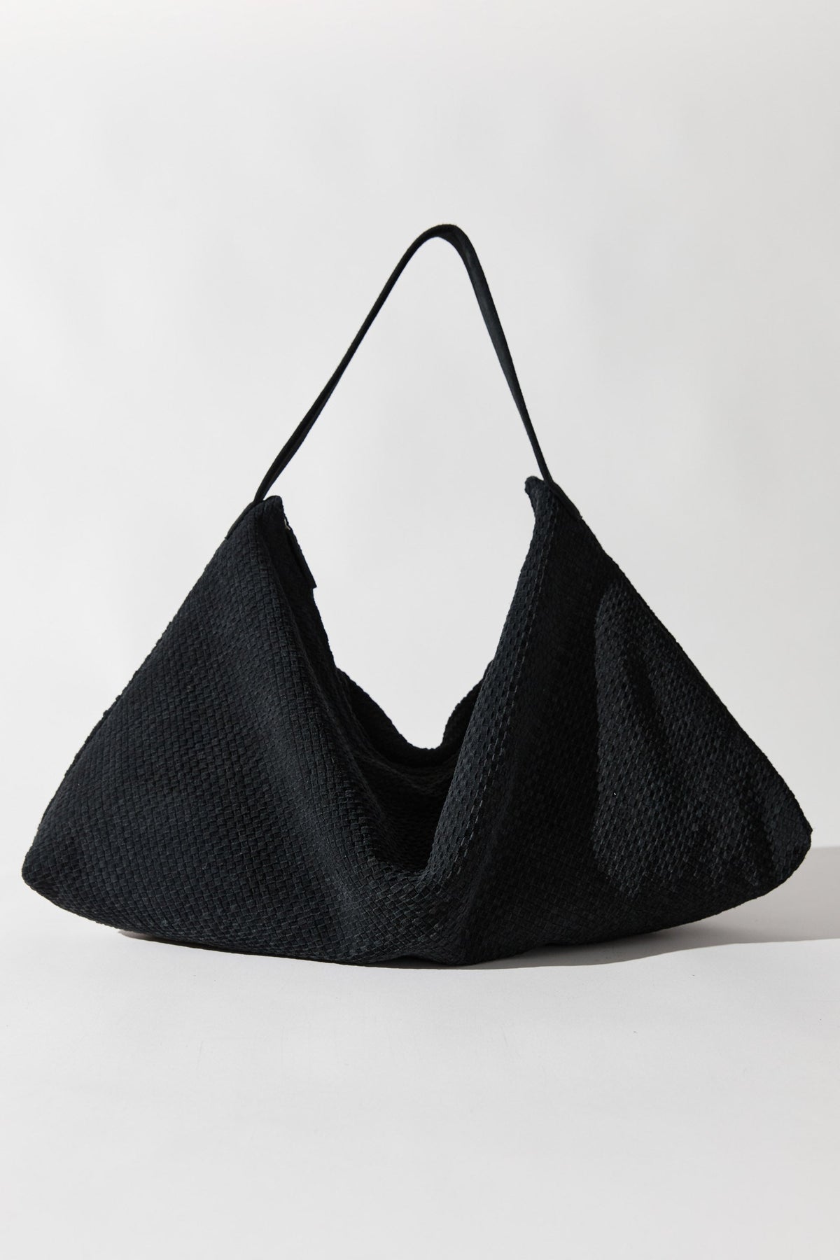 Suede Woven Hobo Bag - Washed Black