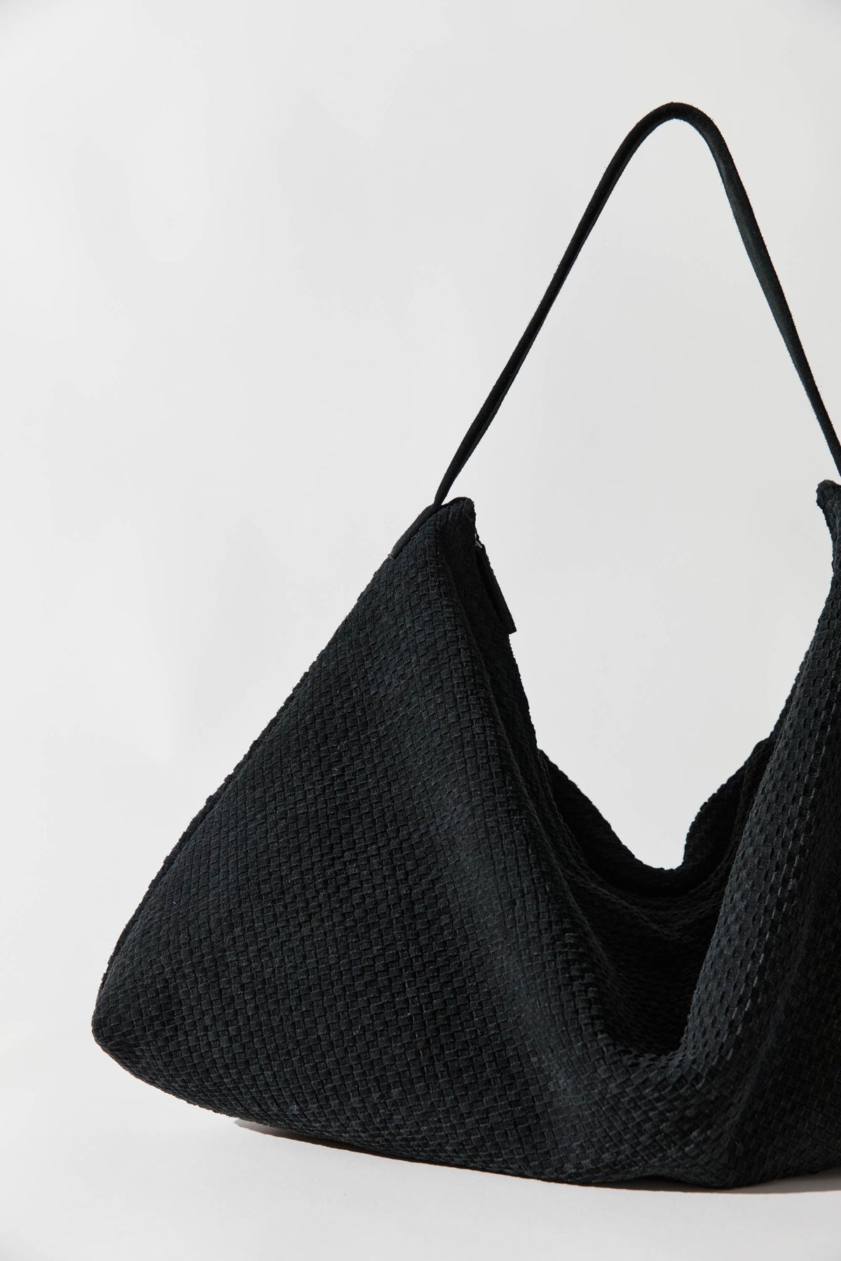 Suede Woven Hobo Bag - Washed Black