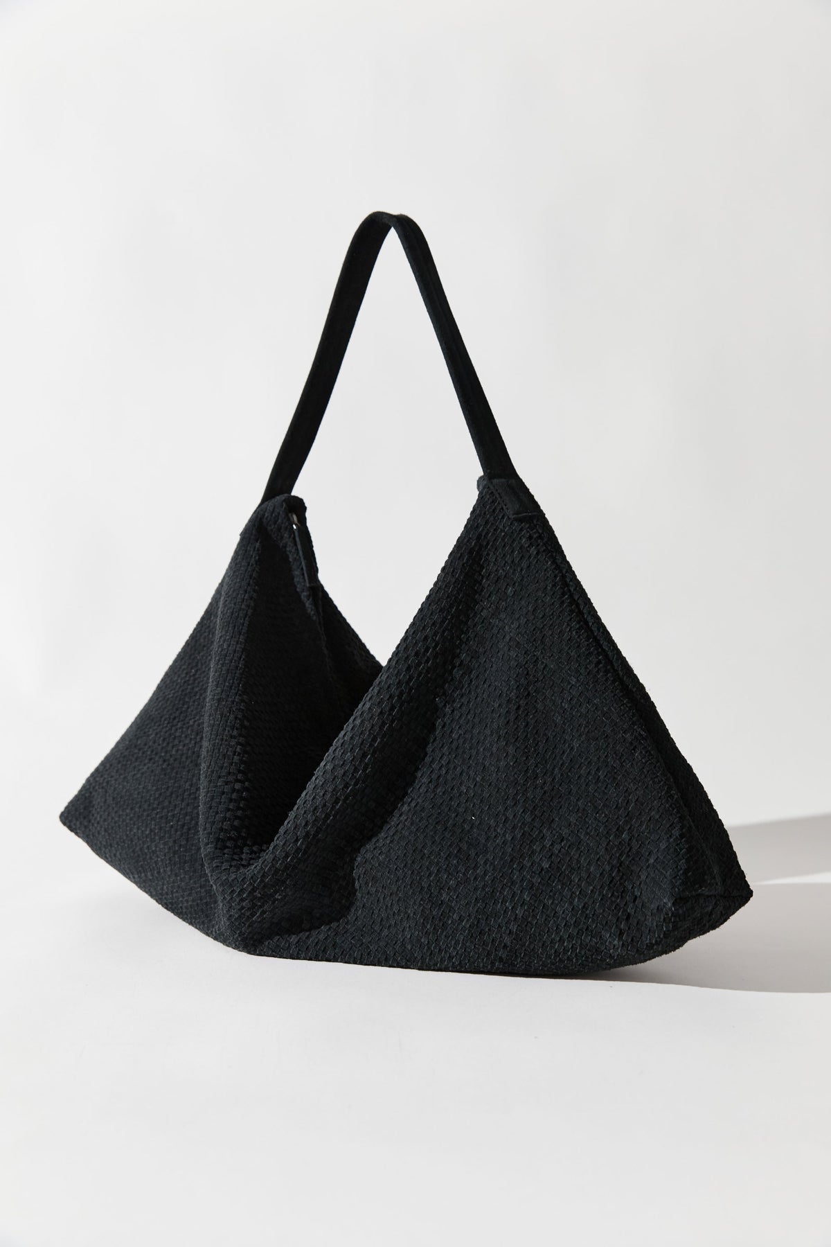Suede Woven Hobo Bag - Washed Black