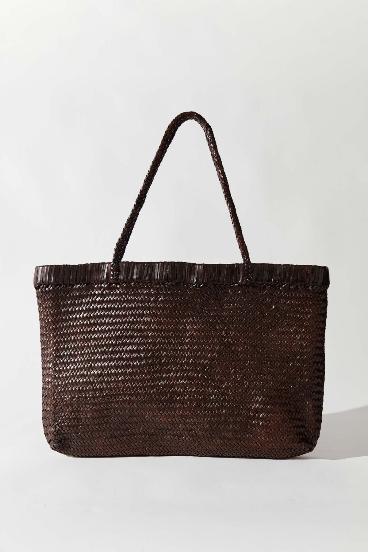 Wide Bagu Woven Tote - Chocolate