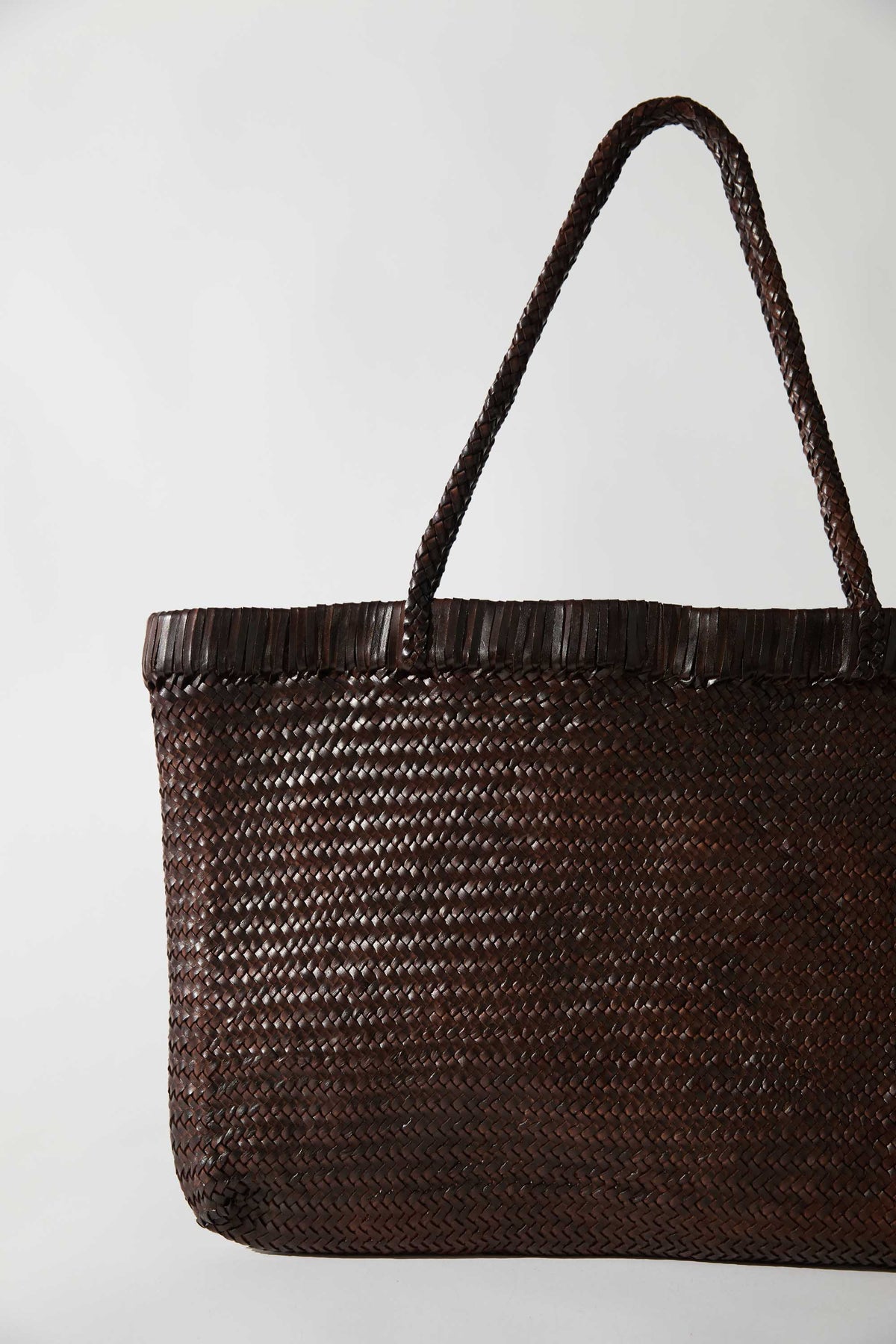 Wide Bagu Woven Tote - Chocolate