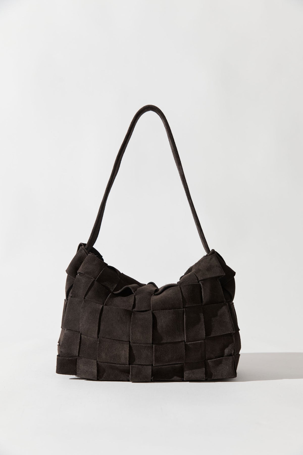 Suede Woven Envelope Mini Tote - Coffee