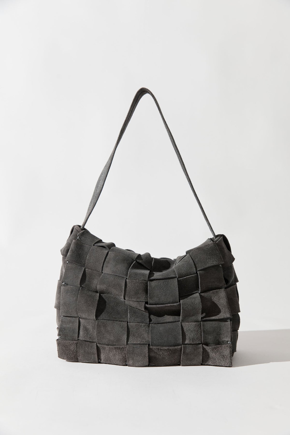 Suede Woven Envelope Mini Tote - Steel
