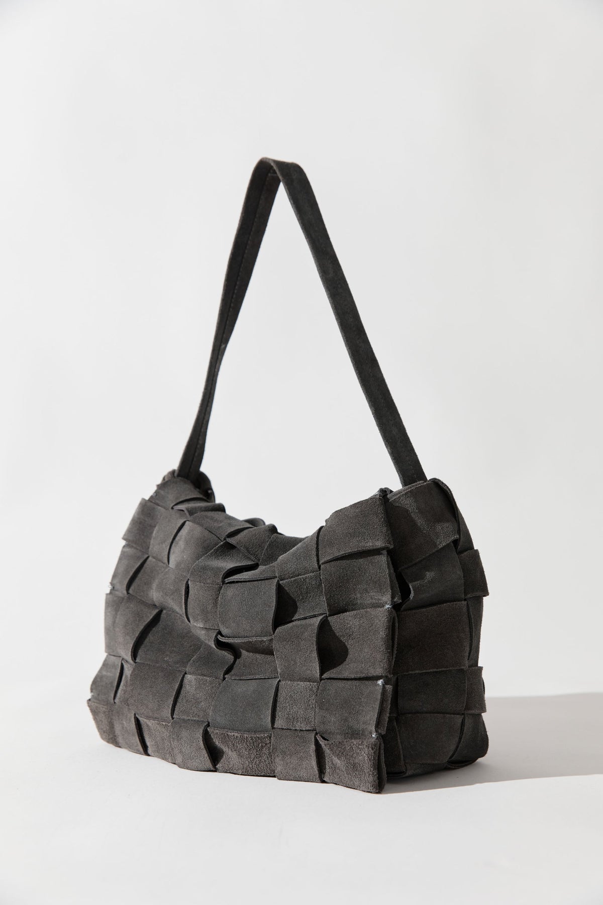 Suede Woven Envelope Mini Tote - Steel