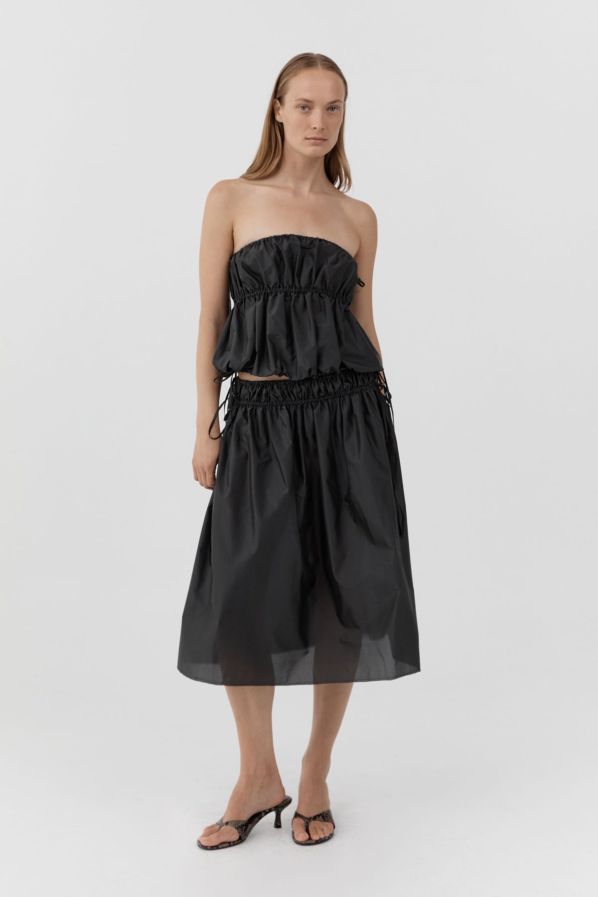 Paper Taffeta Drawstring Skirt - Dark Vetiver