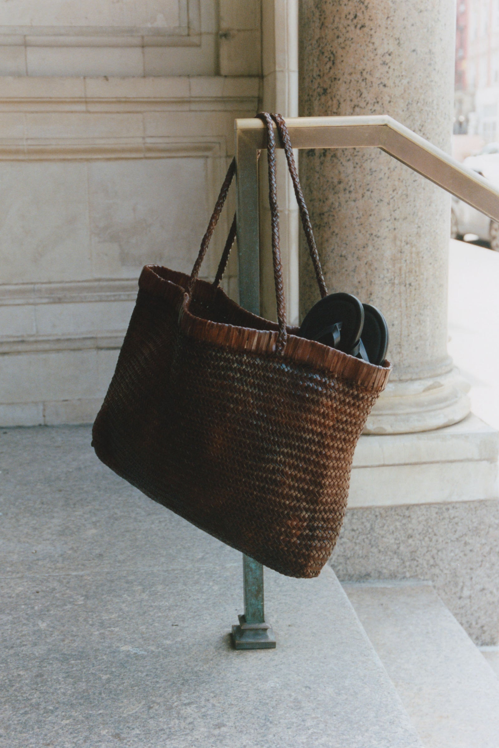 PRE-ORDER: Wide Bagu Woven Tote - Chestnut