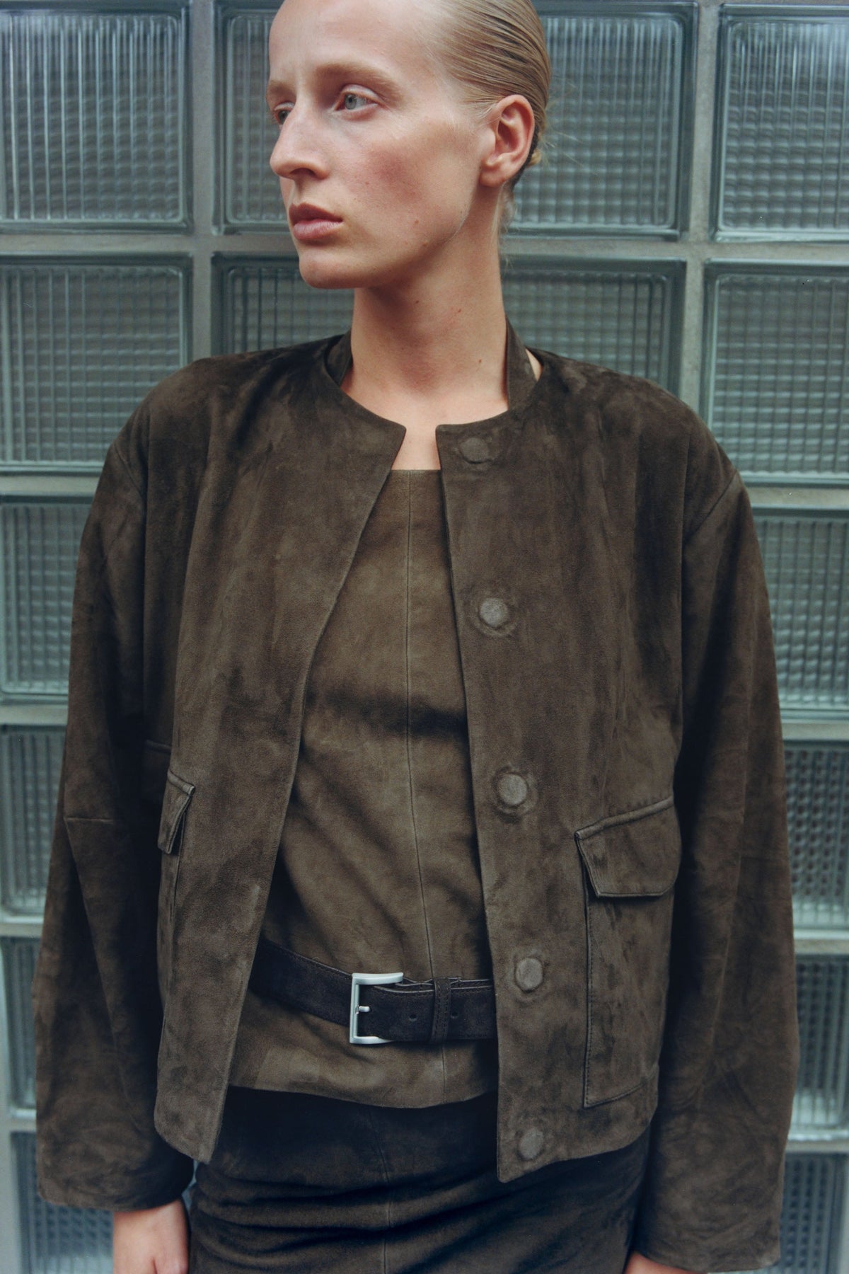 Suede Utility Cocoon Bomber - Khaki