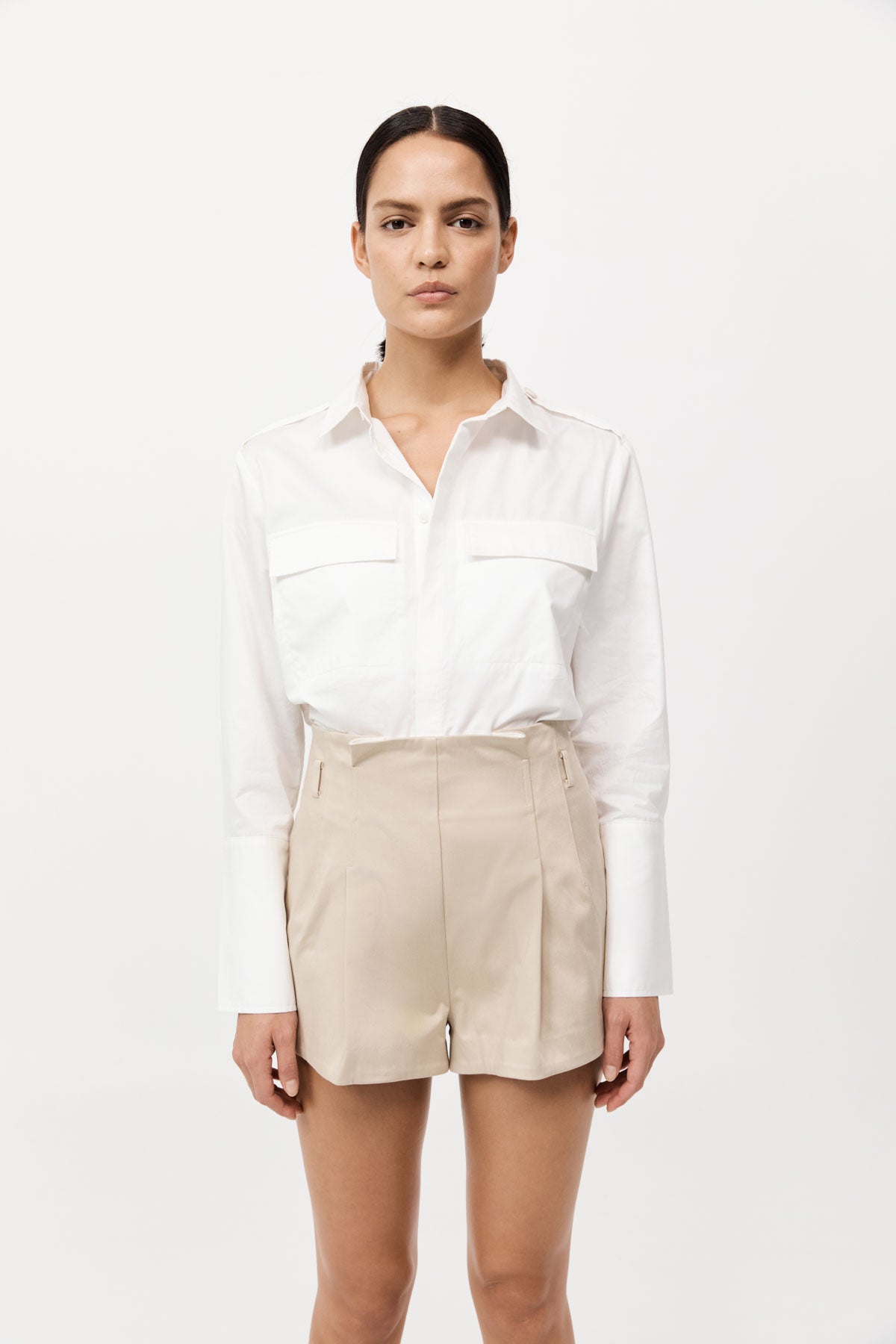 Cotton Paperbag Waist Shorts - Champagne