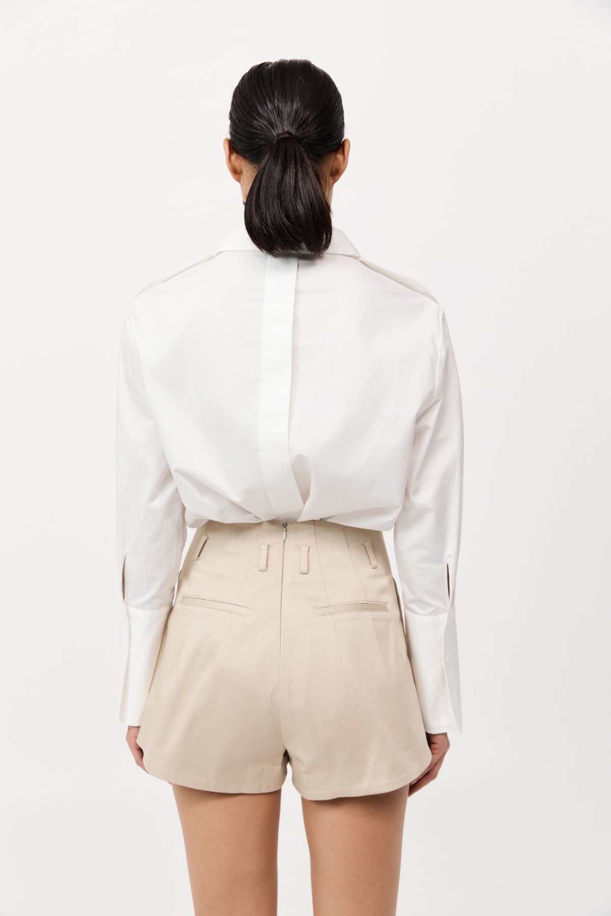 Cotton Paperbag Waist Shorts - Champagne
