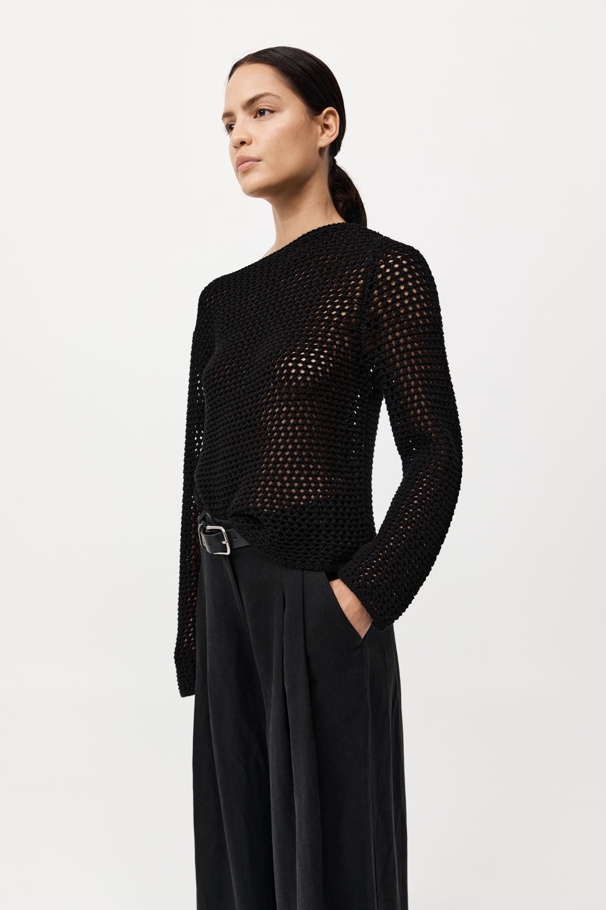 Cotton Crochet Jumper - Black