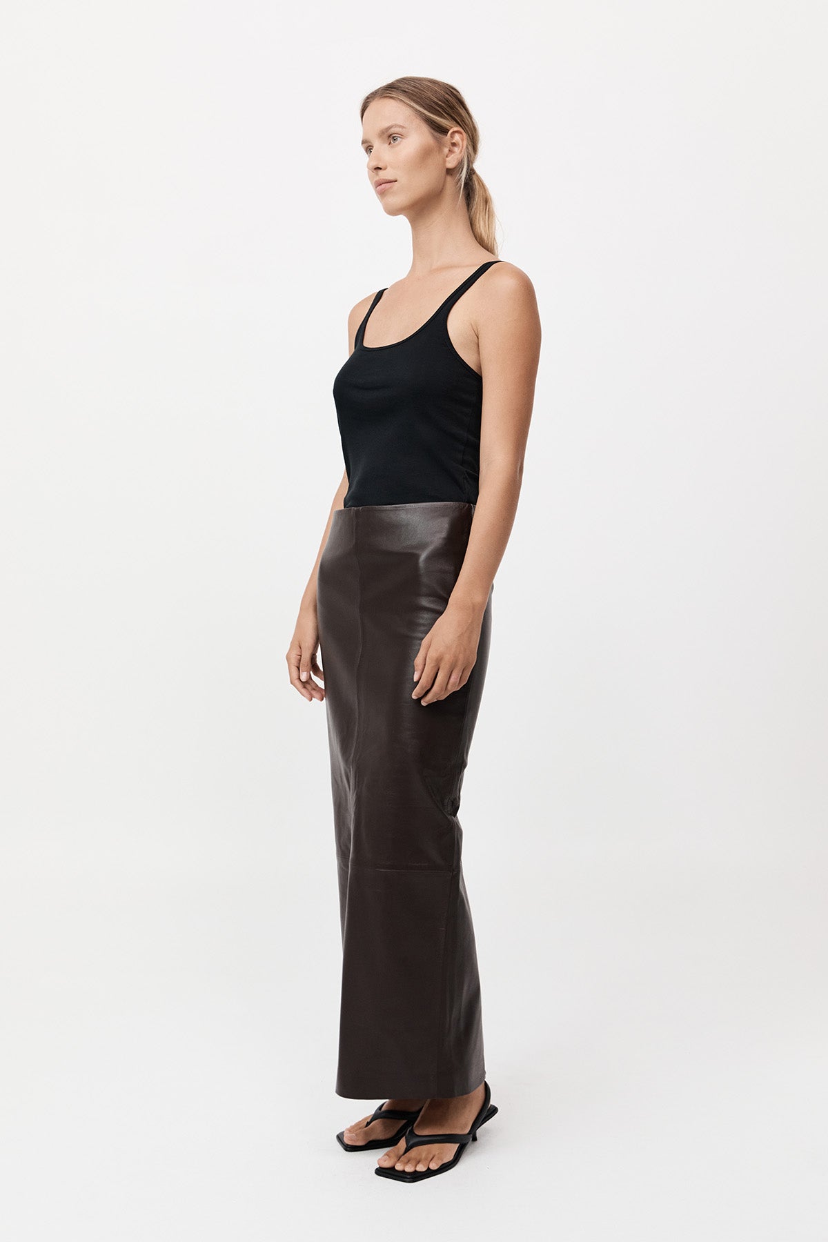 Leather Column Skirt - Chocolate