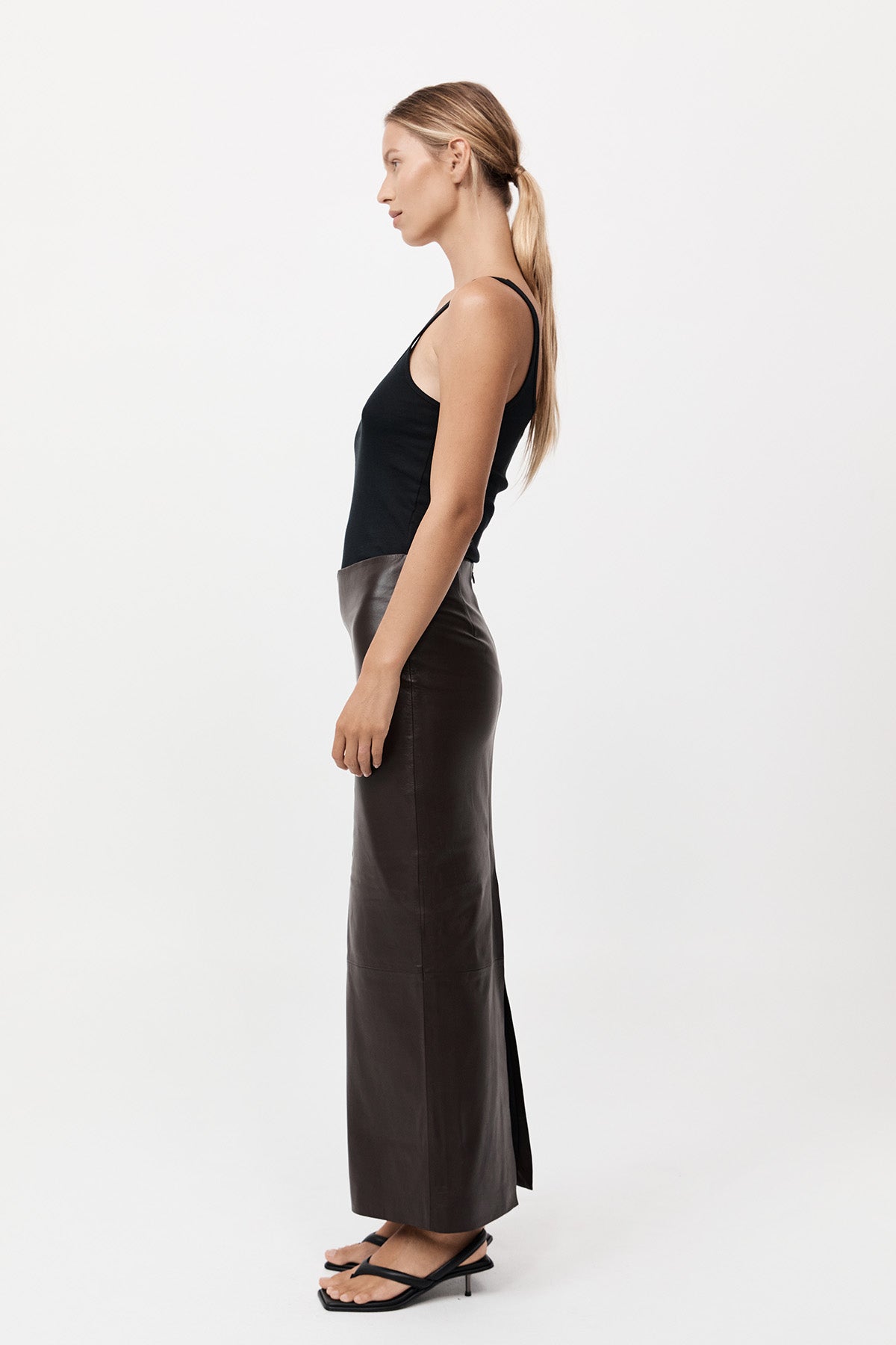 Leather Column Skirt - Chocolate
