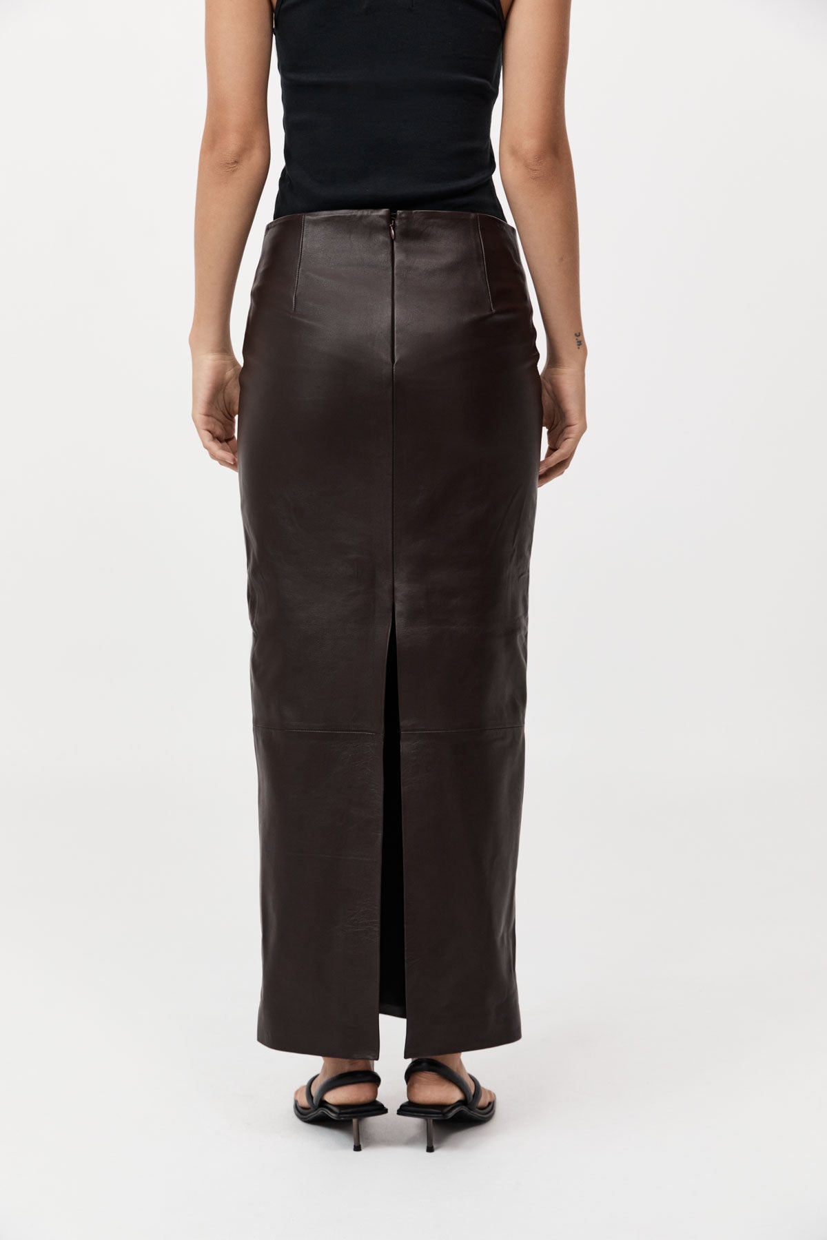 Leather Column Skirt - Chocolate