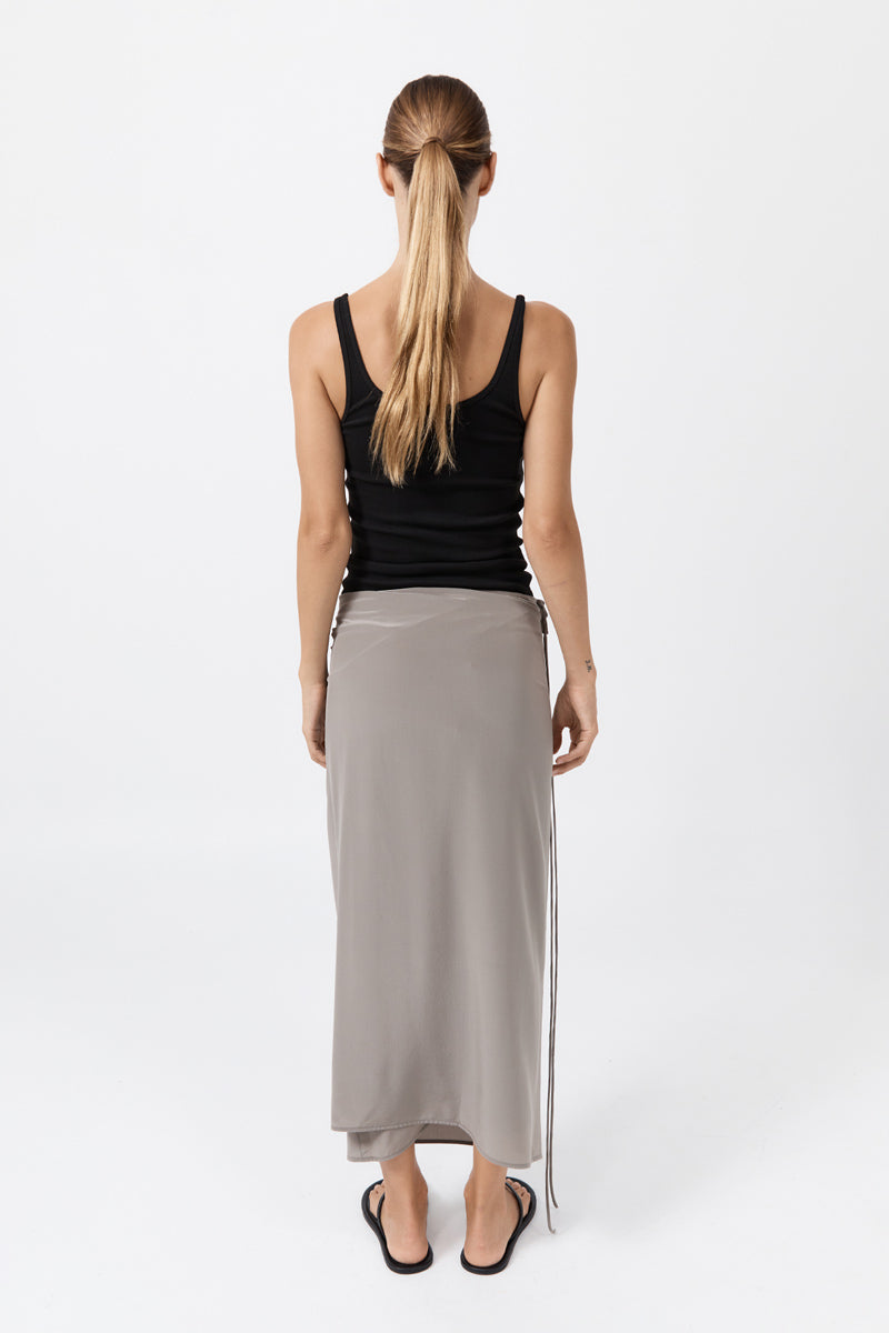 Silk Wrap Tie Skirt - Slate